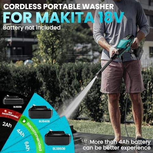 800 PSI Cordless Portable Washer – Handheld 6-in-1 Nozzle, Adjustable Pressure f