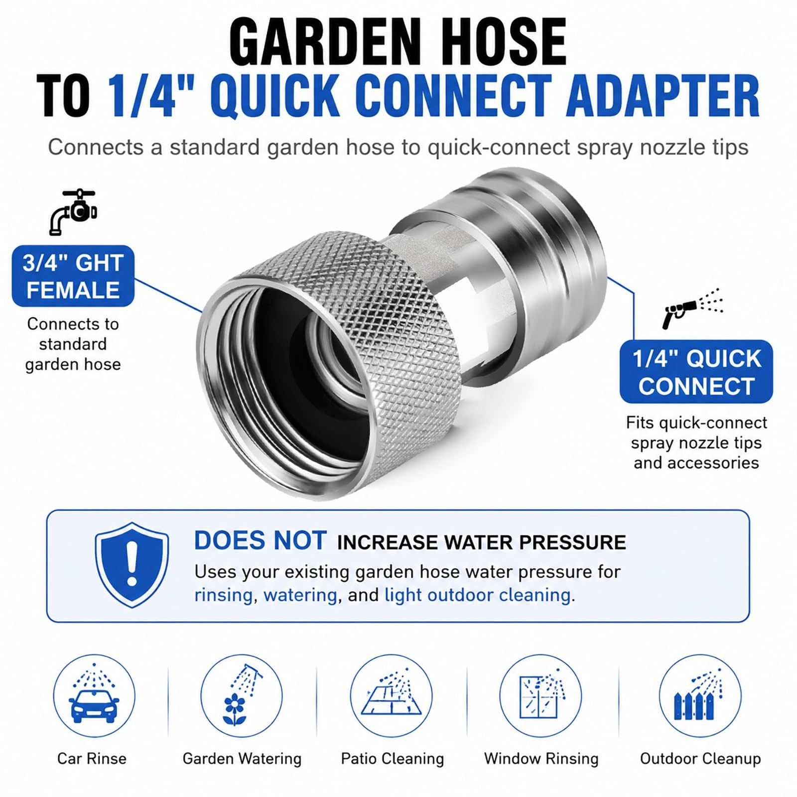 Garden Hose to 1/4″ Quick Connect Adapter Kit with 5 Spray Nozzle Tips, 3/4″ …