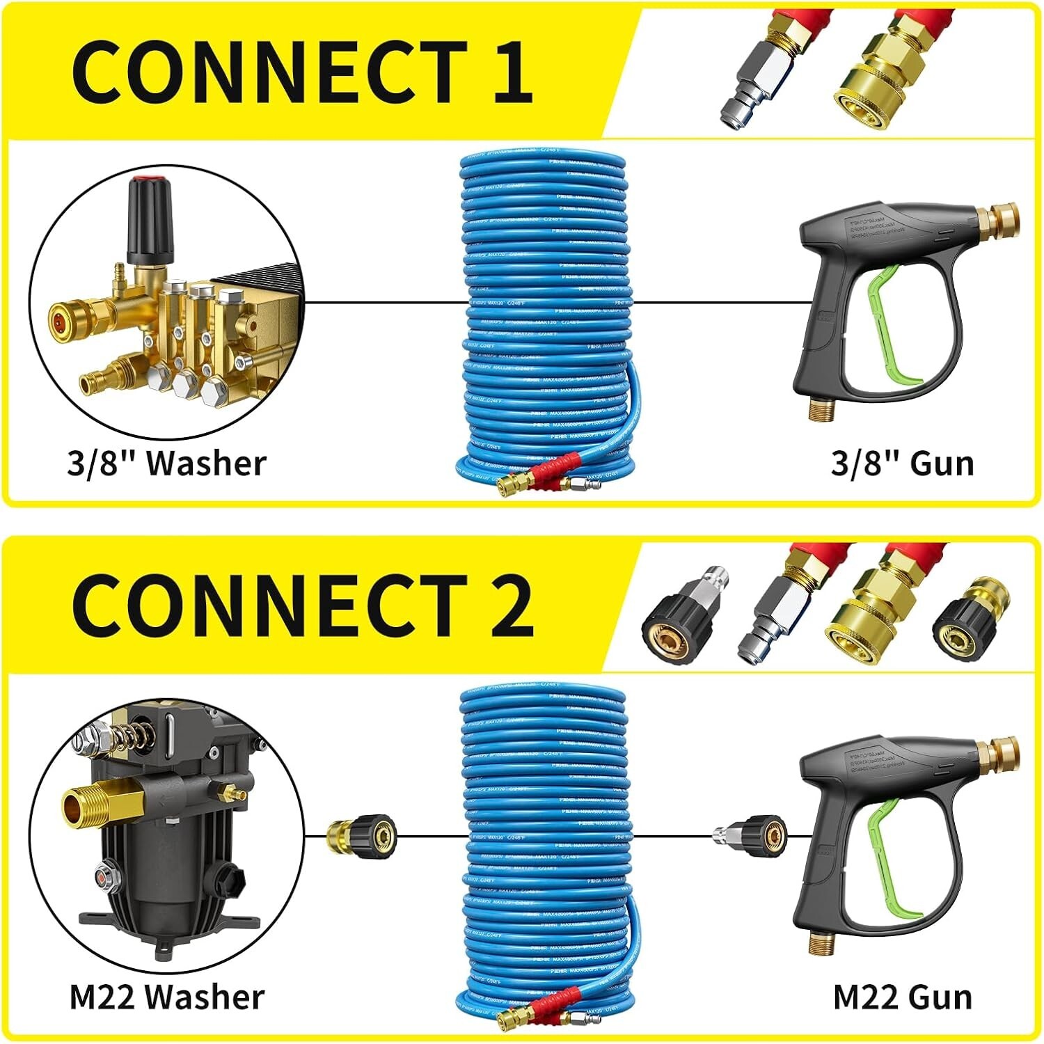 POHIR 4800PSI 150FT Pressure Washer Hose 3/8″ Flexible Power Wire Extension Hose