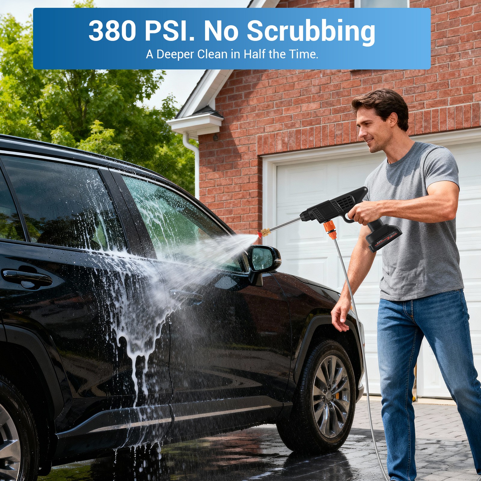 Cordless Pressure Washer Handheld Power Washer with 16.5ft Hose for Car Cleaning