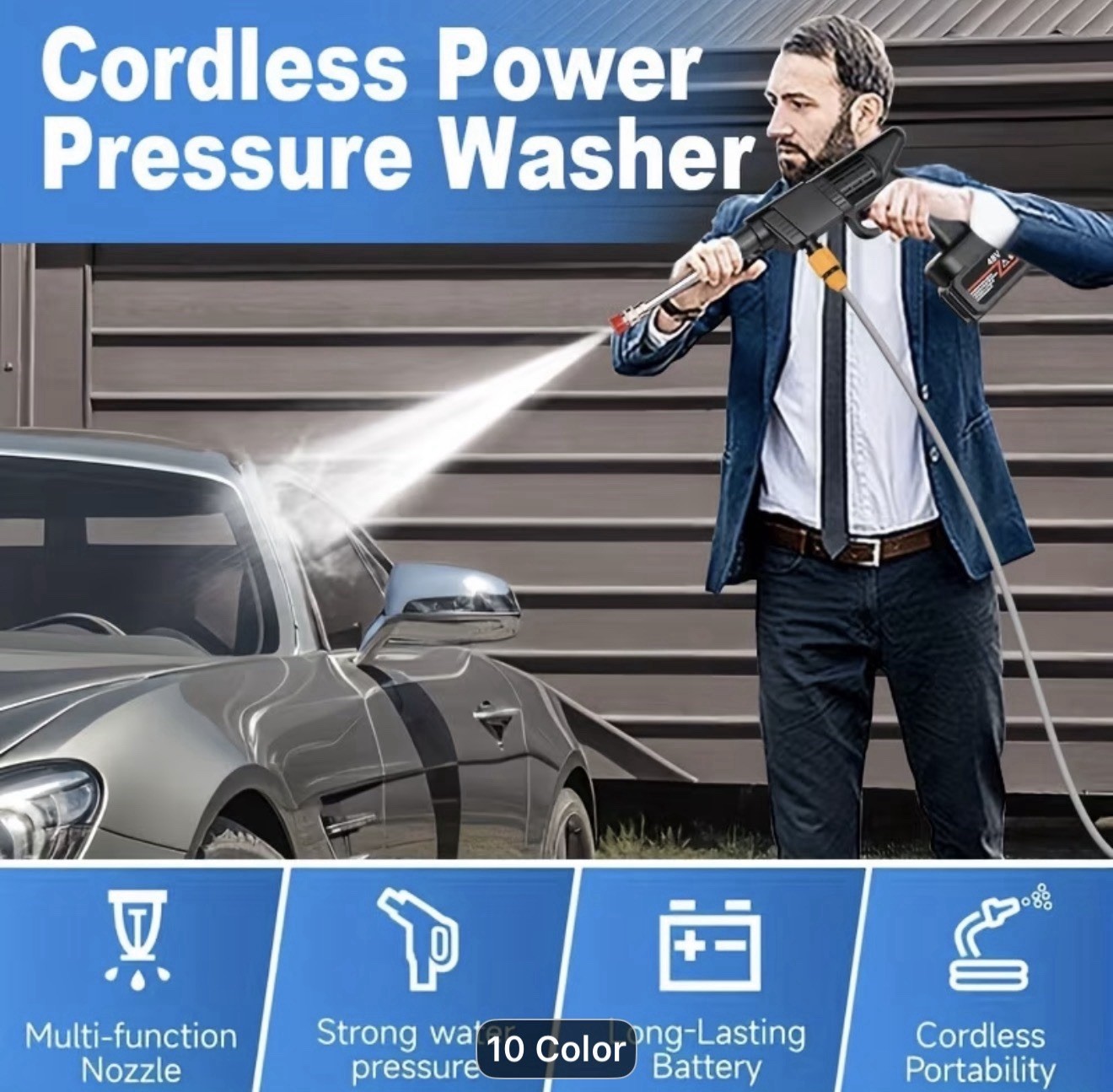Pressure Washer Kit, Cordless, Multi-function Nozzle, Battery, Hose
