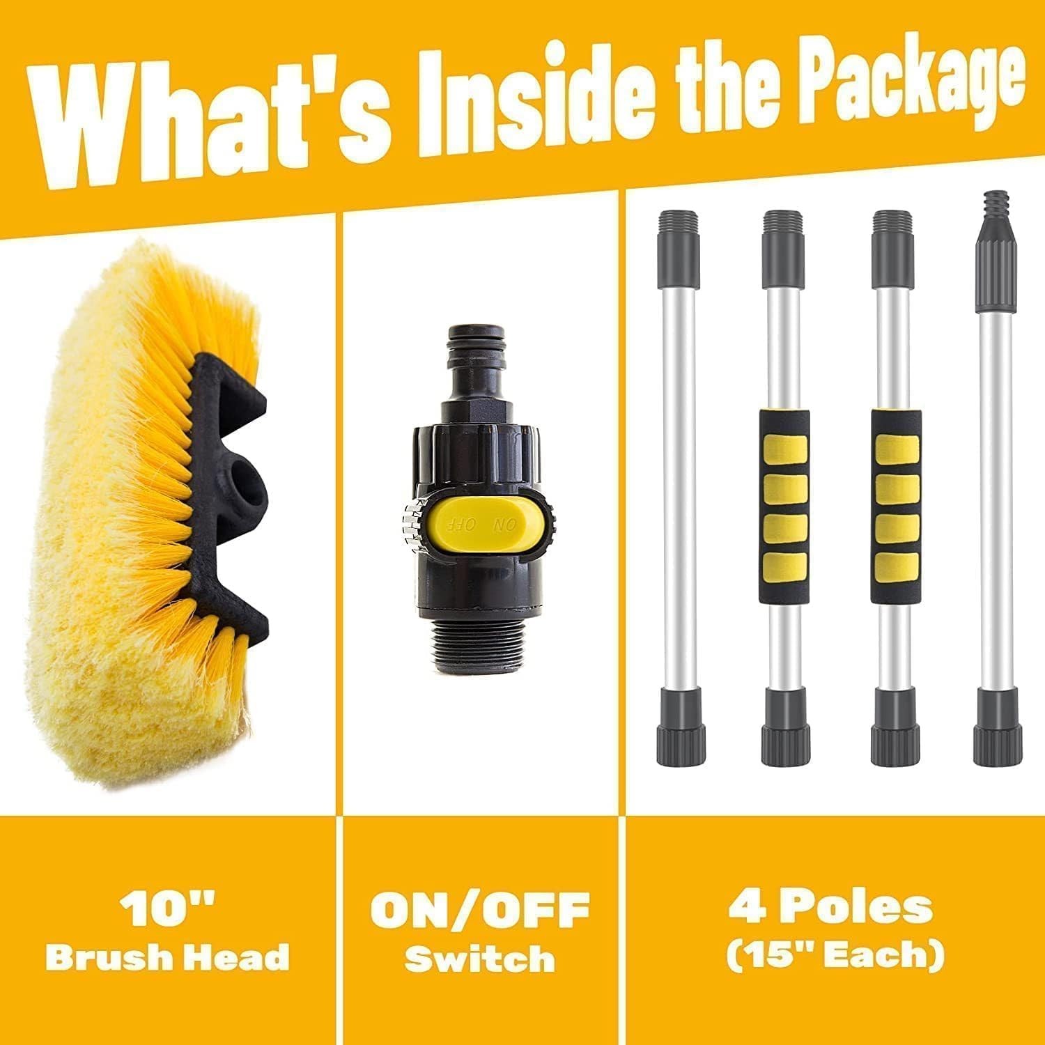 62″ Car Wash Brush with Long Handle Soft Bristle 62 inches, Yellow