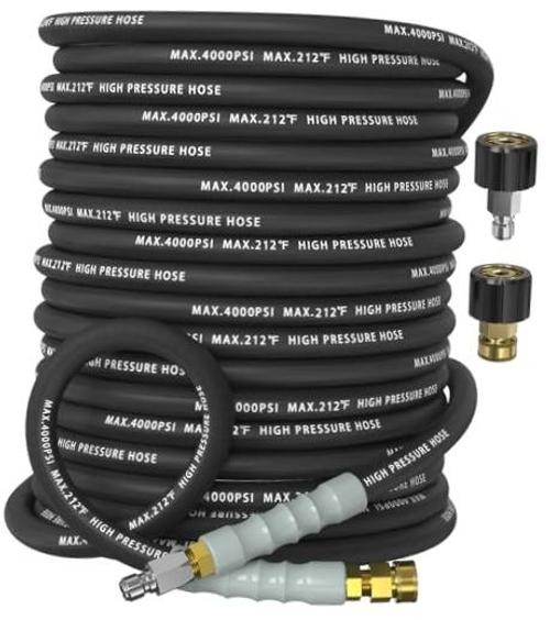 Pressure Washer Hose 4000 PSI – Kink Resistant Steel Braided Layer & 100FT Black