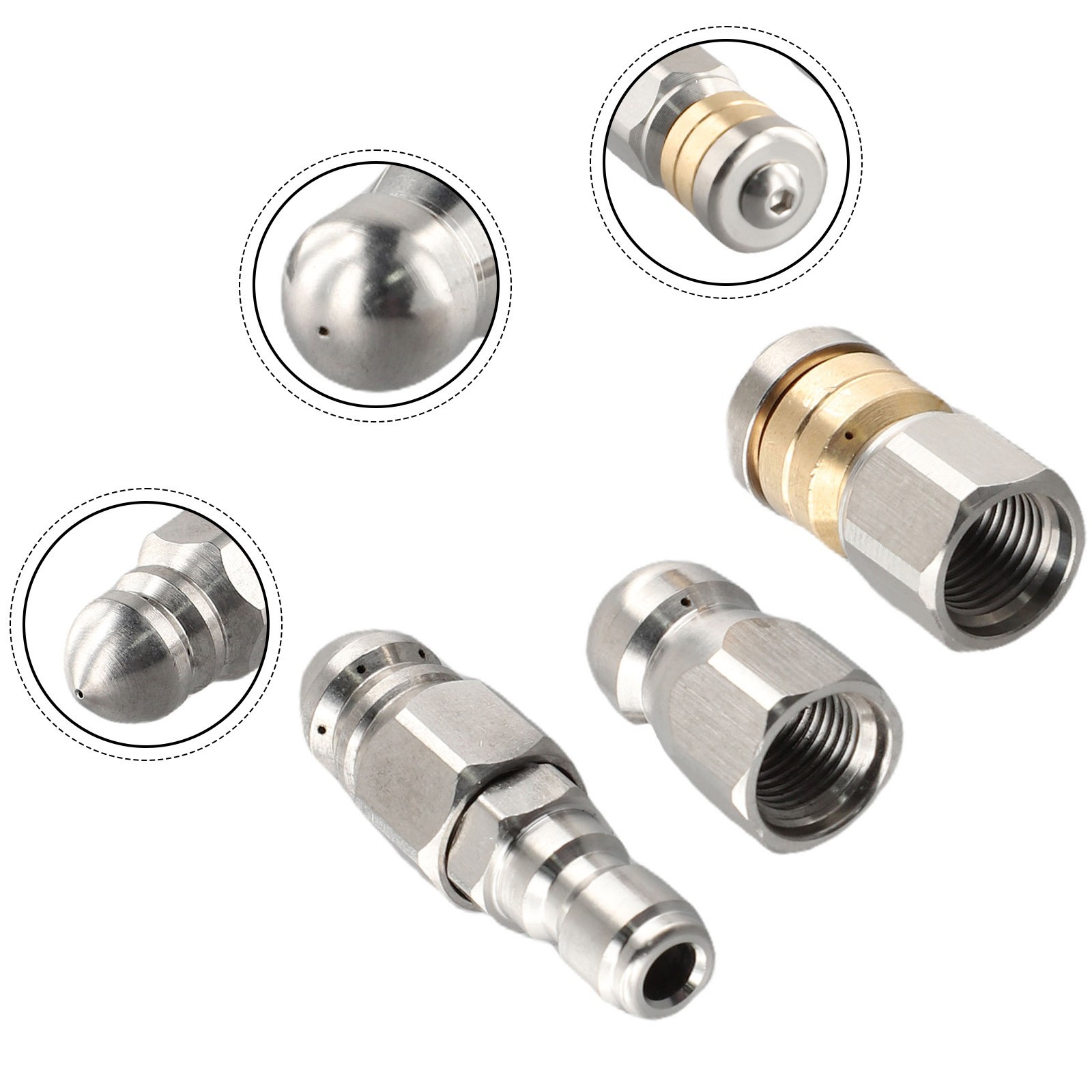 3 PCS For Sewer Jetter Rotary Nozzle 1/4 In Pressure Washer Hose Quick Connect
