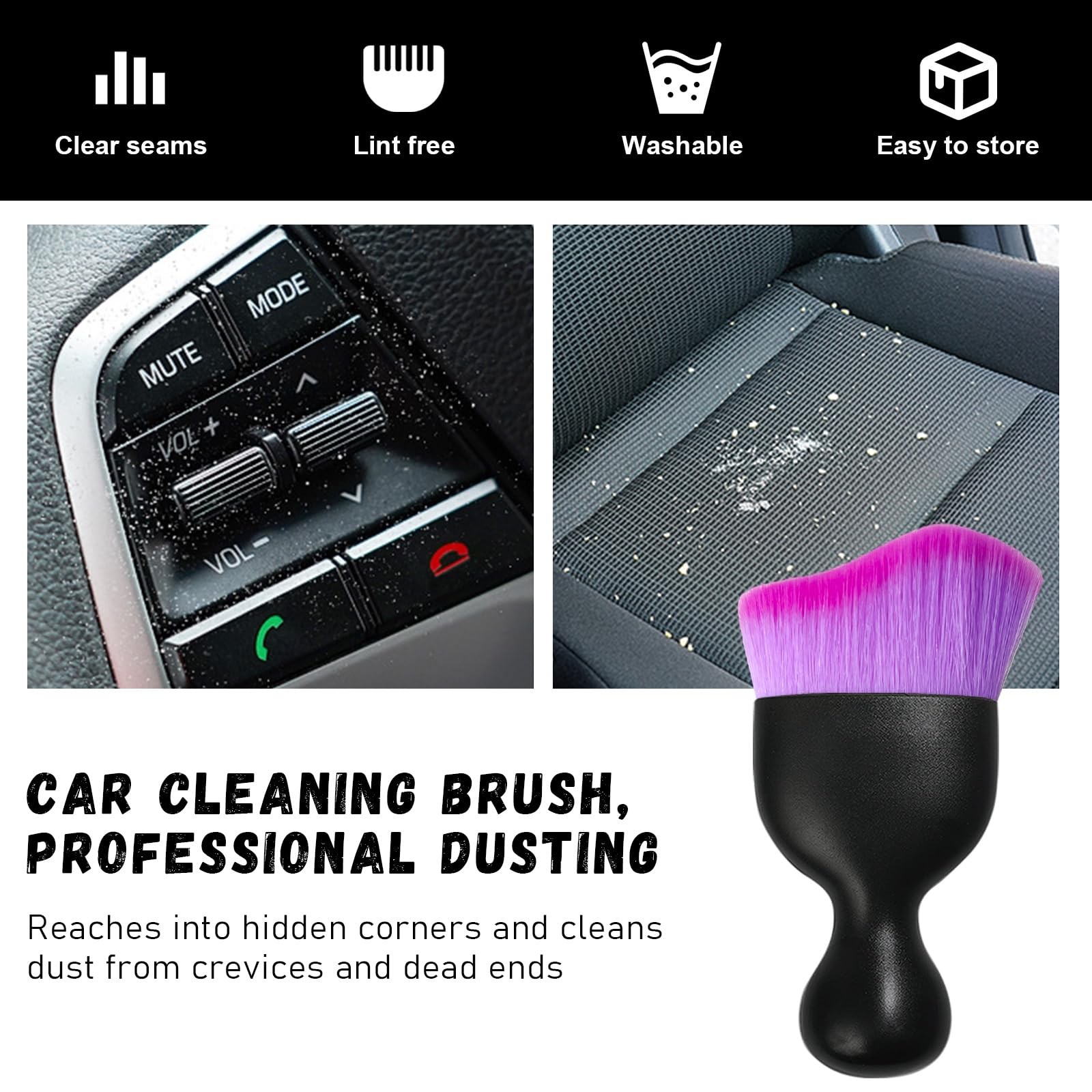Ziciner Car Detailing Brush, Curved Soft Bristles Auto 1 PC, Double Purple