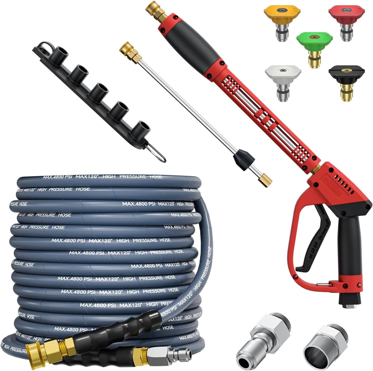5000PSI Pressure Washer Gun 50FT Pressure Washer Hose Kit W/ 15″ Extension Wand
