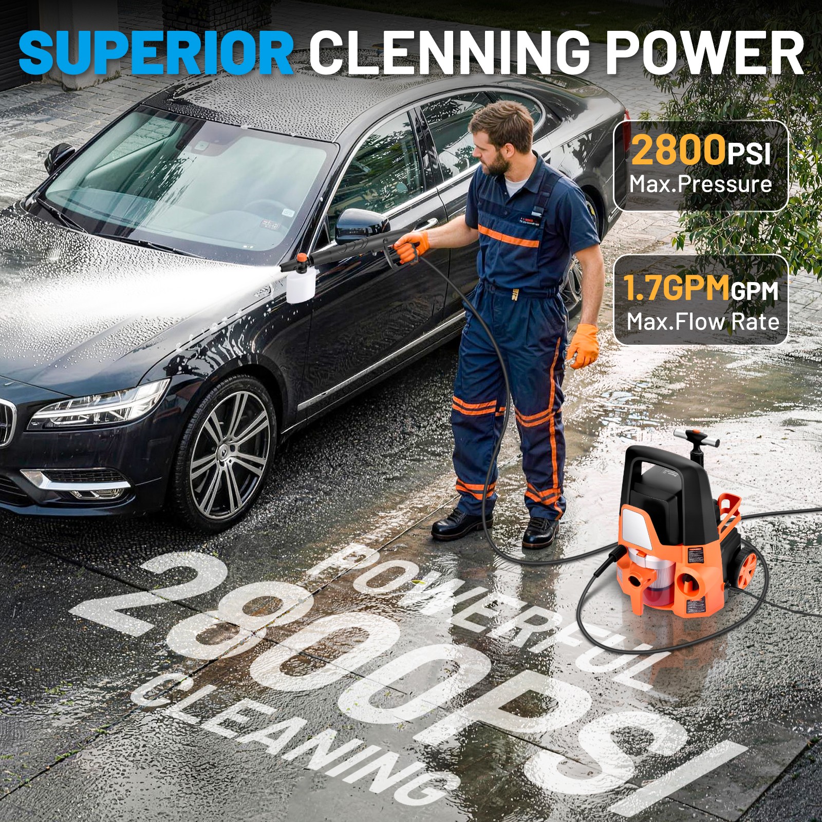 4 in 1 Multi Use Electric Cleaner 2800 PSI 1.7 GPM Washer and 220W Vac