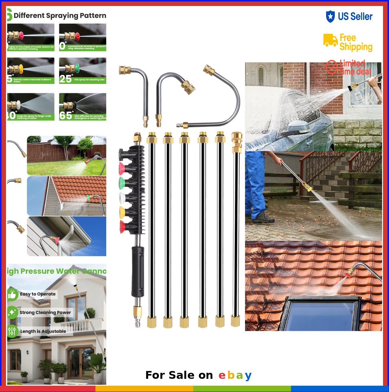 High Pressure Washer Extension Wand 1/4 Set of 10 39cm 40cm Straight Pole