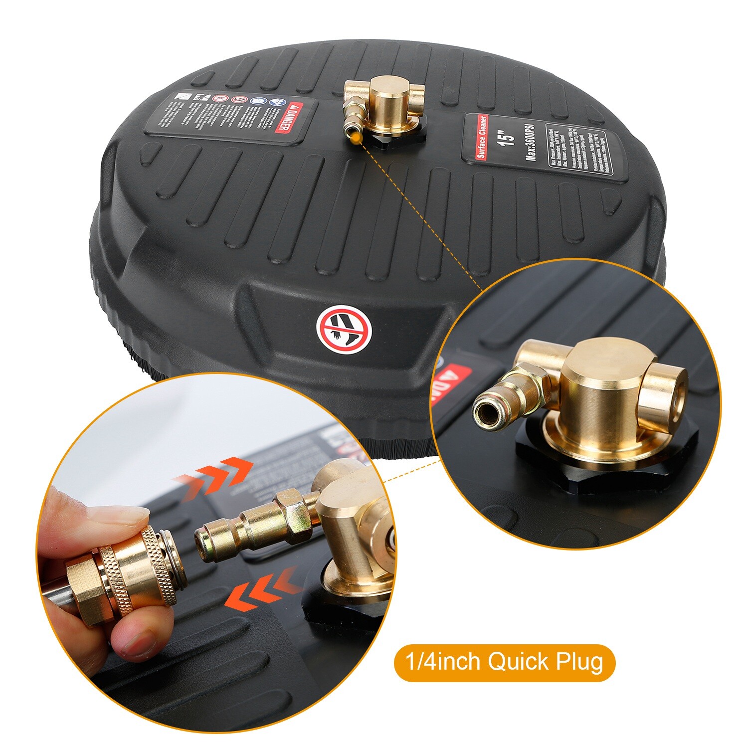 15″ Pressure Washer Surface Cleaner w/ 2 Extension Wands 1/4″ Connector 4000PSI