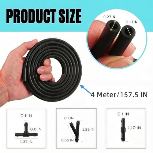 Windshield Washer Hose Kit,4M Rubber Hose with 36 Pcs Leak-Proof