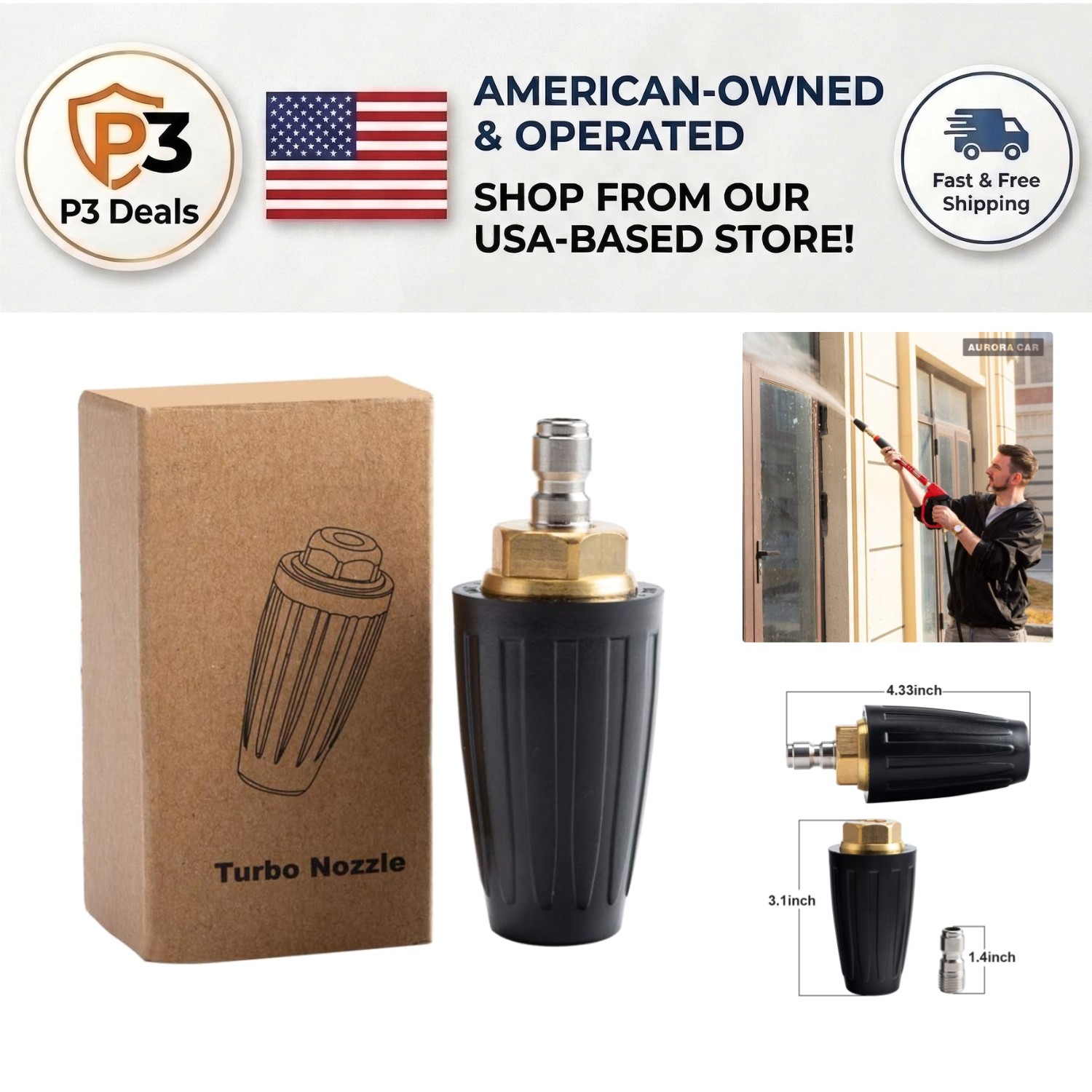 Versatile 4000 PSI Turbo Washer Nozzle with Quick Connect – Effortless Cleaning