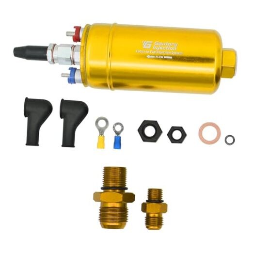 300LPH 044 External Inline Fuel Pump Kit – Gold Anodized 12V High Pressure – 12V