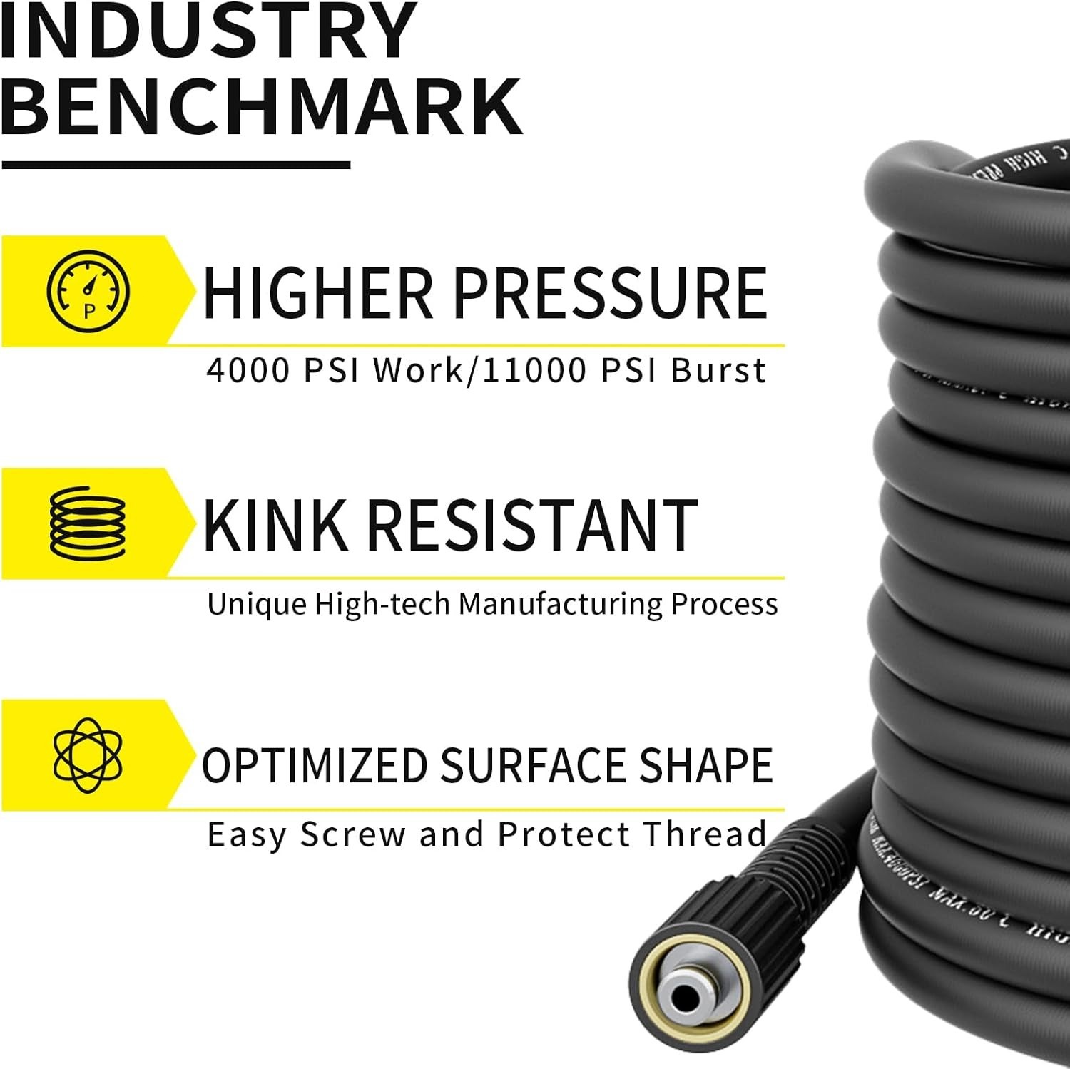 POHIR 50FT 4000PSI Pressure Washer Hose Kink Resistant 1/4″ Power Washer Hose