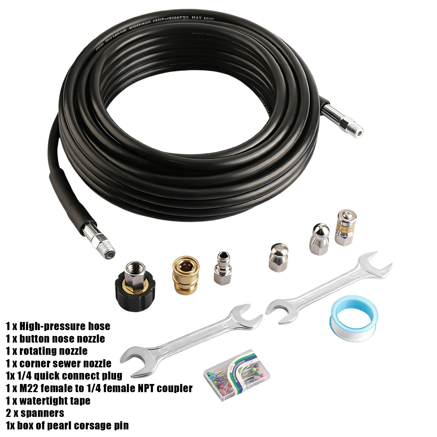 50FT 1/4″ M-NPT 5800PSI Drain Cleaner Hose Sewer Jetter Kit for Pressure Washer