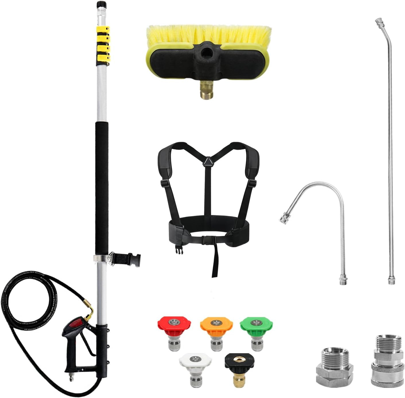 24FT Telescoping Pressure Washer Extension Wand with Brush Head,Power Washer Ext