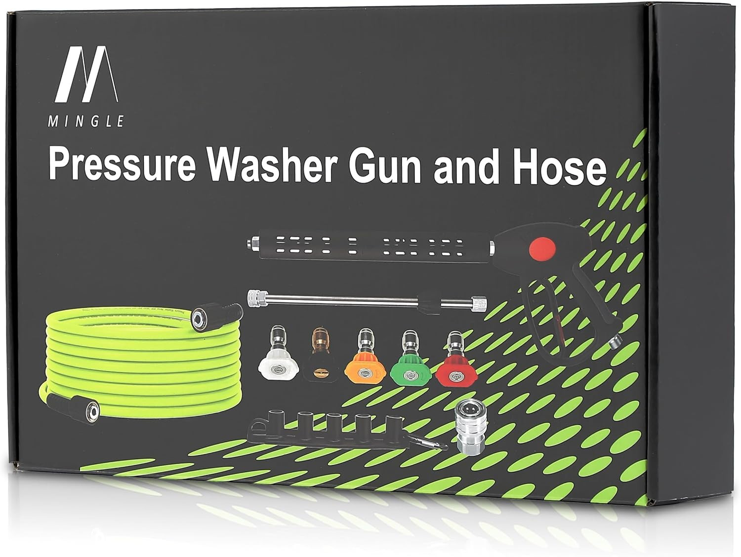 M MINGLE Pressure Washer Hose and Gun Kit, 25 FT Power Washer Hose with 5 Nozzle