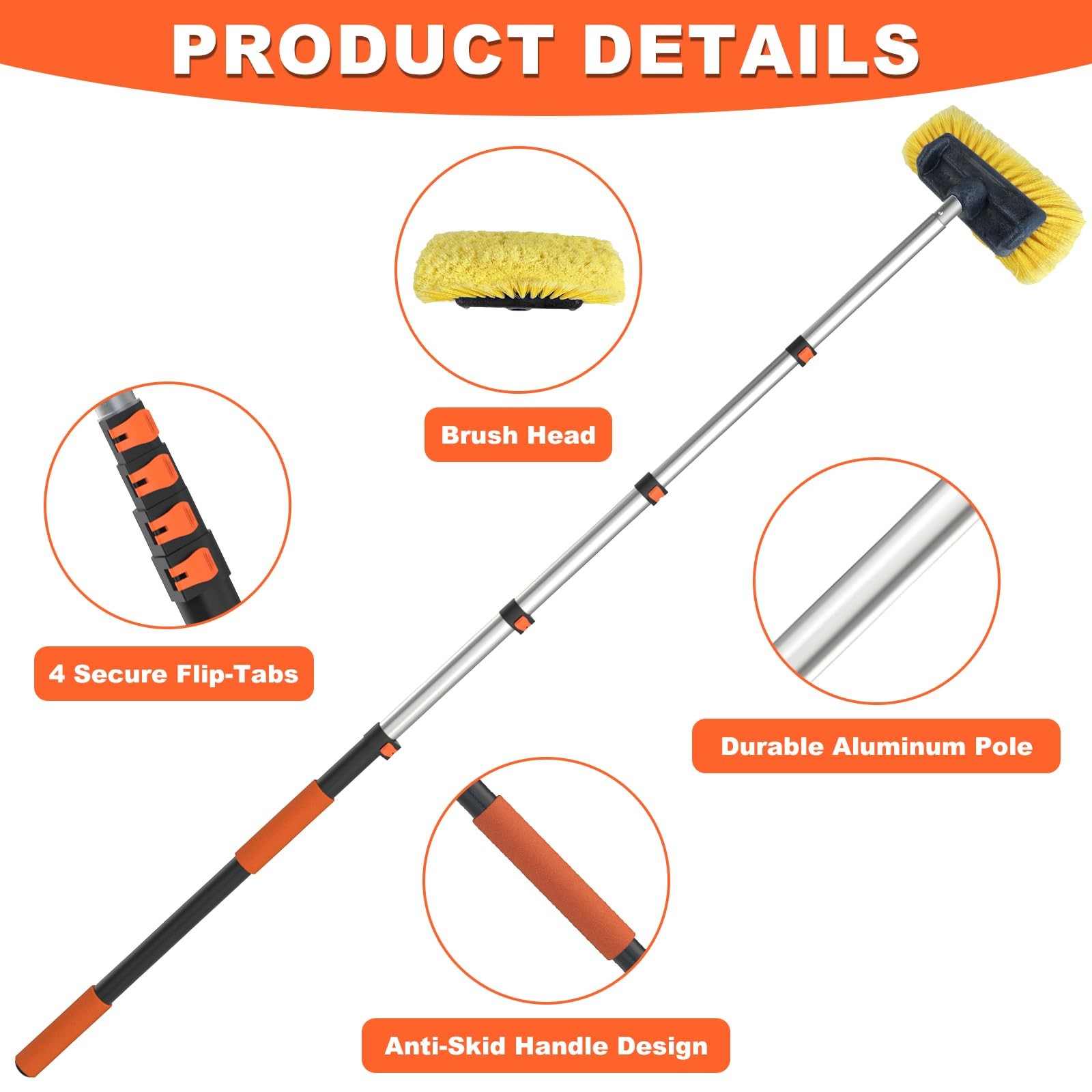 Buyplus 12FT Car Wash Brush with Long Handle, 12-Inch Soft 12 ft, Orange