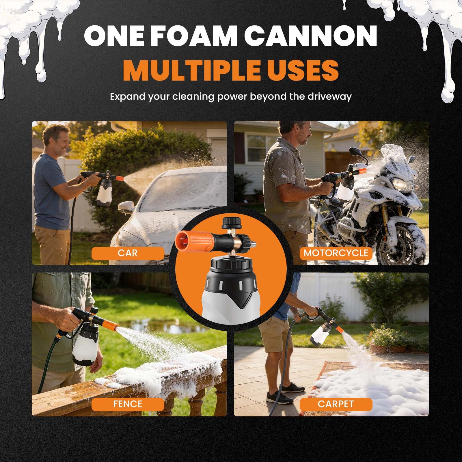 Car Wash Foam Cannon 1.3L Soap Tank for Pressure Washer 4000PSI 1/4″ QC