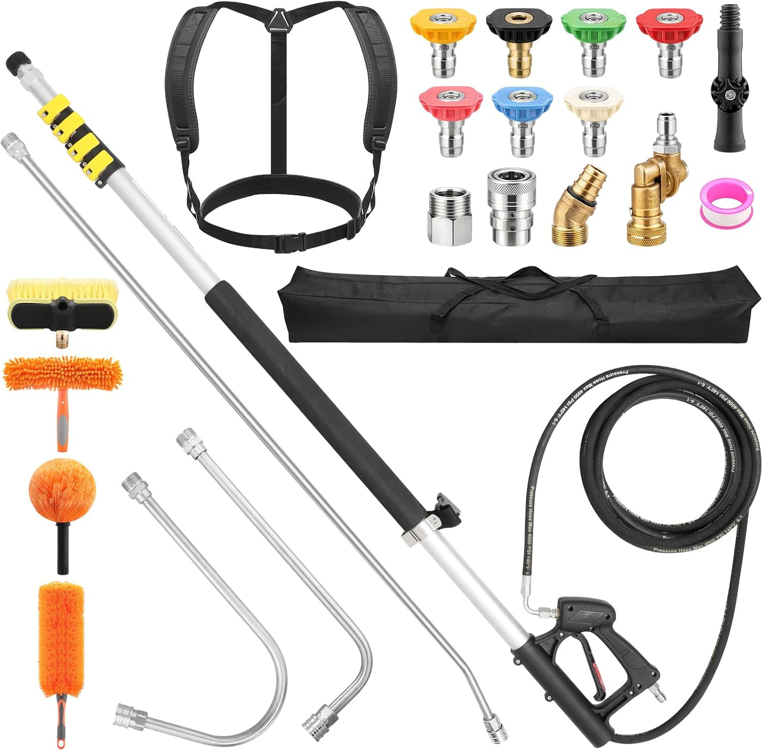 24 FT Telescoping Pressure Washer Wand with 4 Dusters for House Cleaning, 4000PS