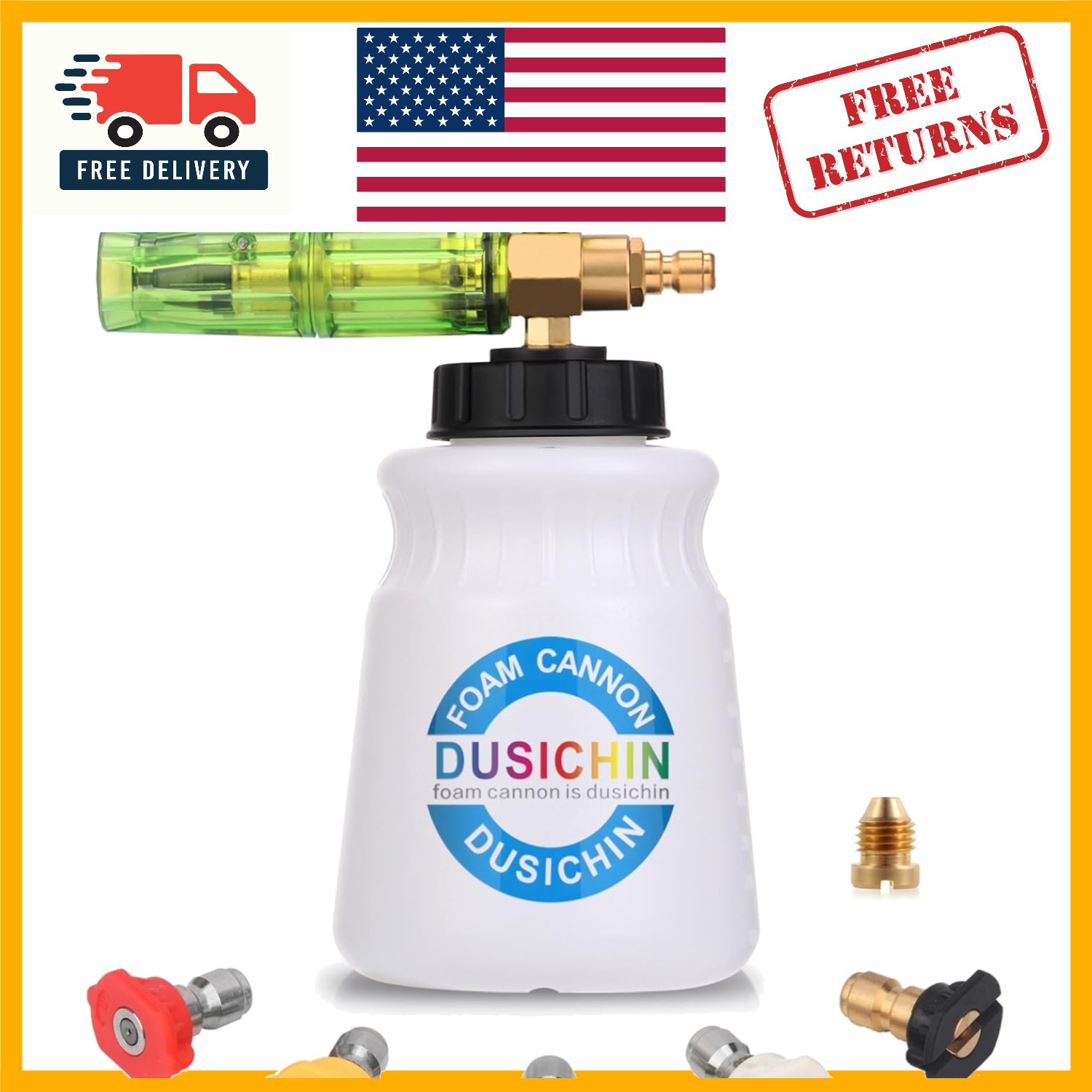Adjustable Foam Cannon for Pressure Washers – 30 Oz, 3000 PSI with 5 Nozzles