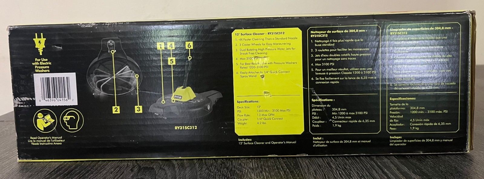 RYOBI 12” Surface Cleaner RY31SC312 FAOR Electric pressure washer