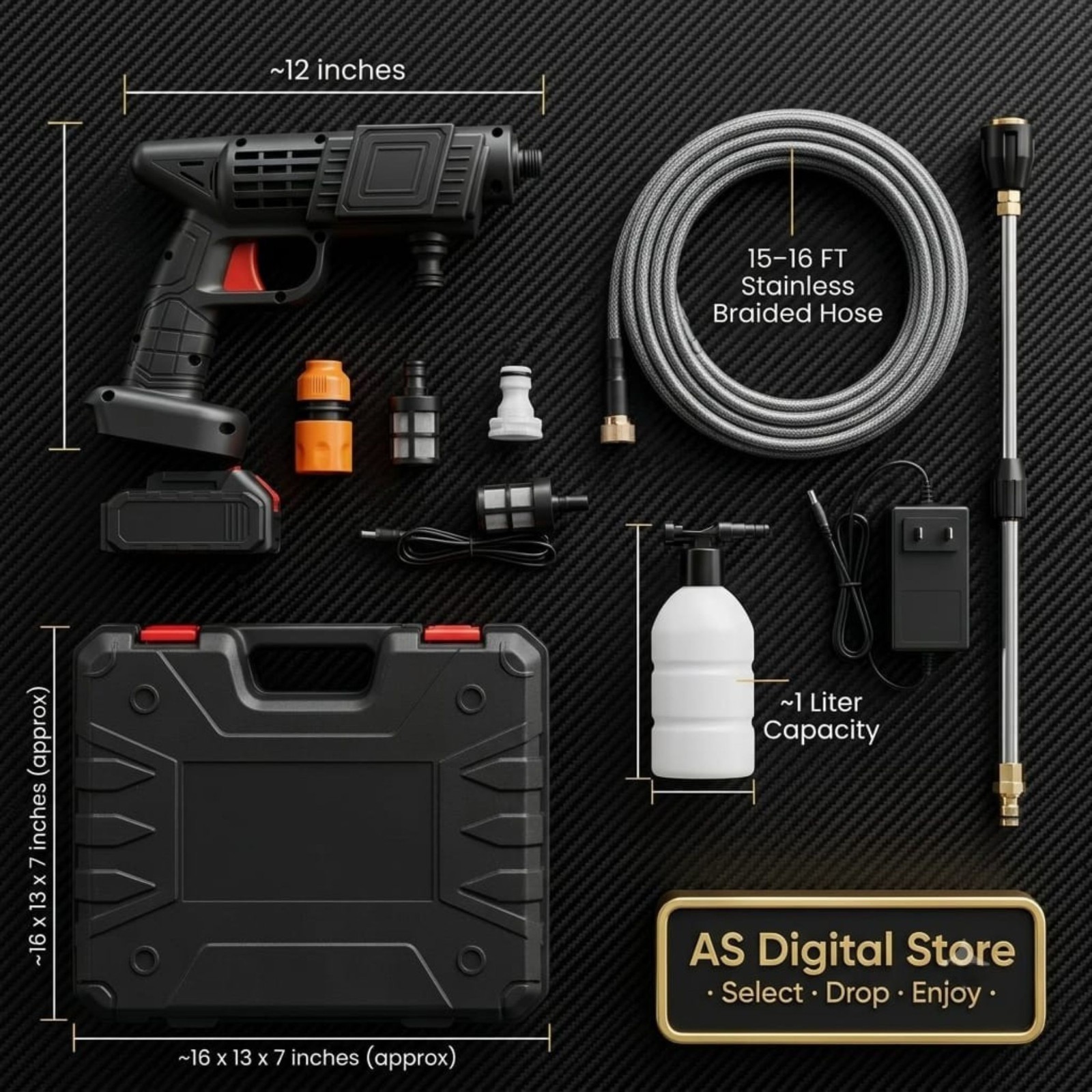 48V Cordless Electric Pressure Washer Gun 435 PSI Dual Battery Kit With Case