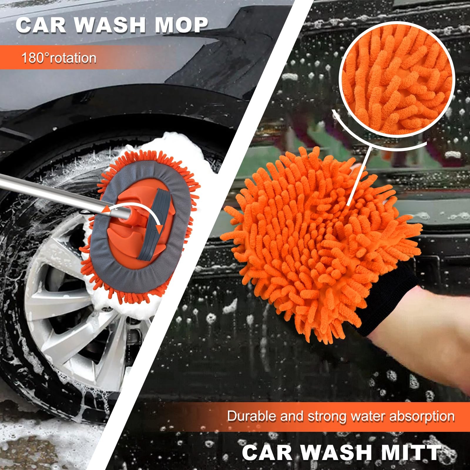 Buyplus 18FT Reach Car Wash Brush with Long Handle – 12FT, Orange