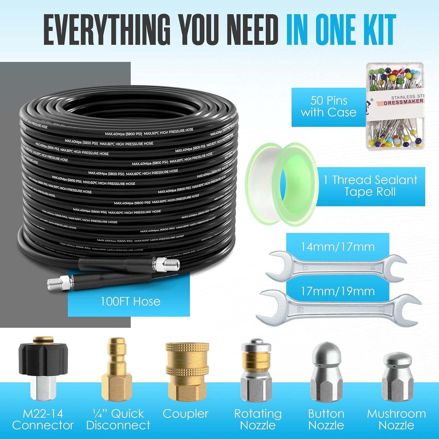 Hydro Jetter, Hydro Jet, Hydrojet, Sewer Jetter Kit for Pressure Washer, Water J