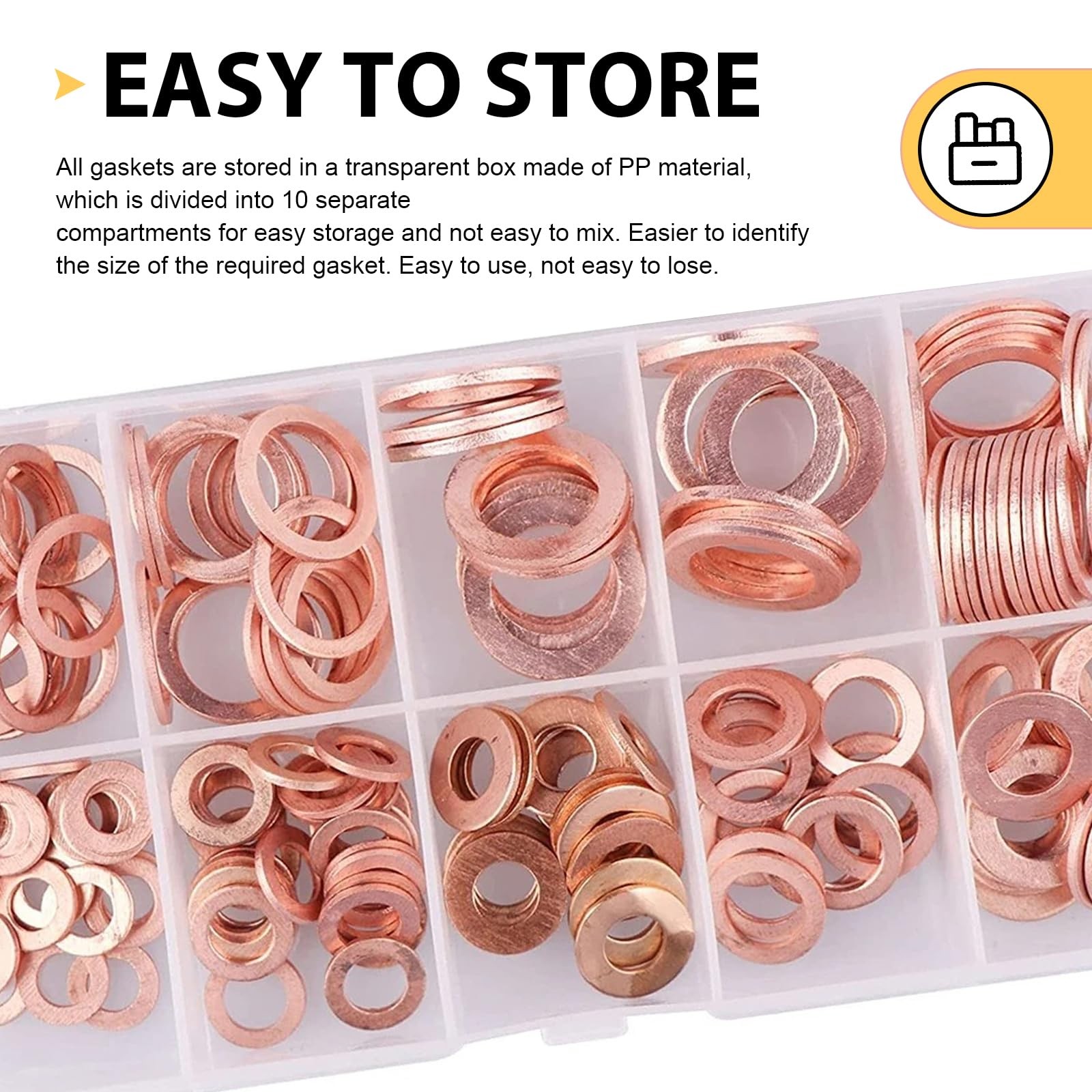 Icyfond 200 PCS Assorted Sizes Copper Washer Kit, Solid Metric Crush Washers …