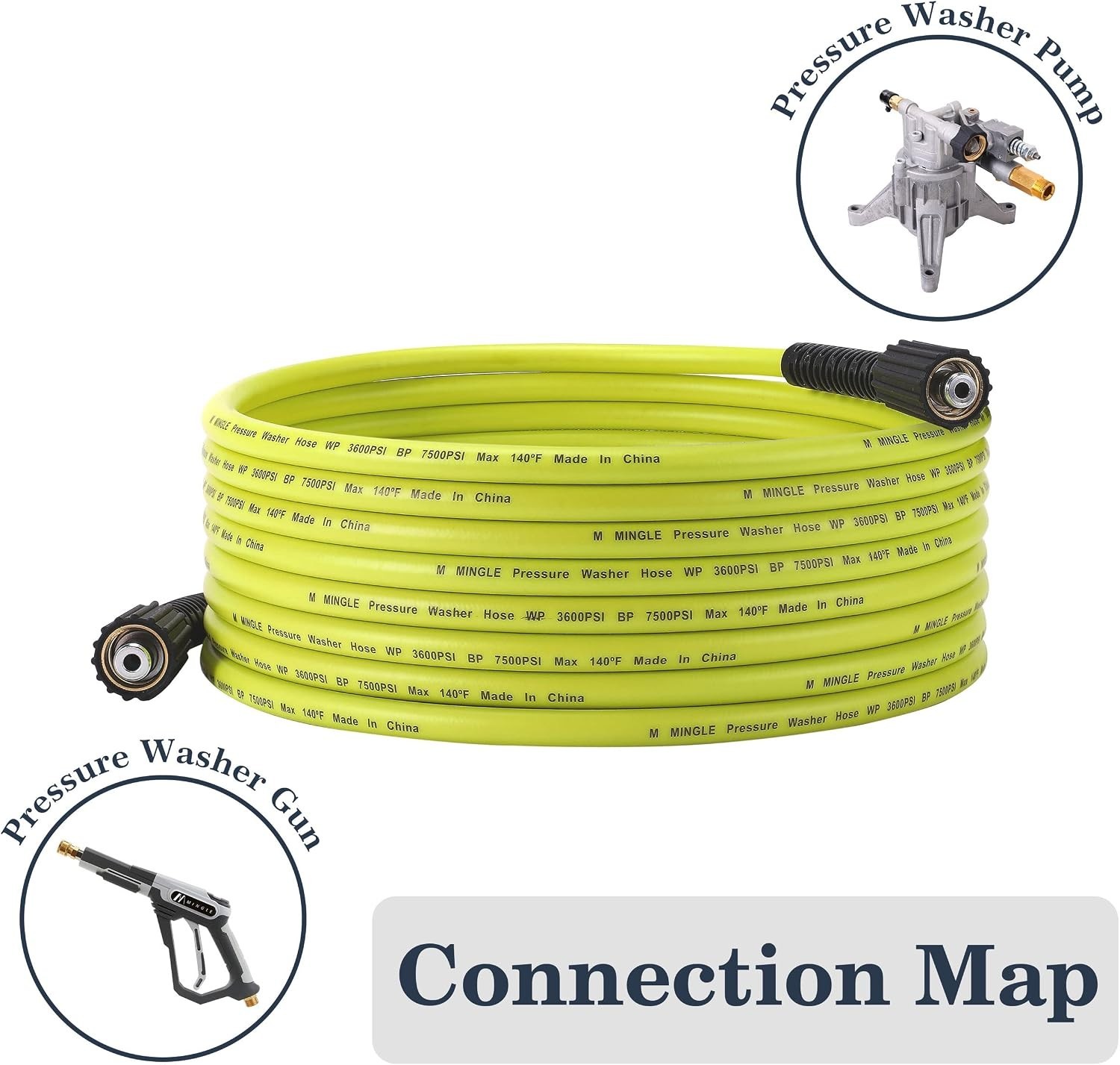 25 FT Flexible Pressure Washer Hose with M22 14mm Fittings – Durable & Reliable