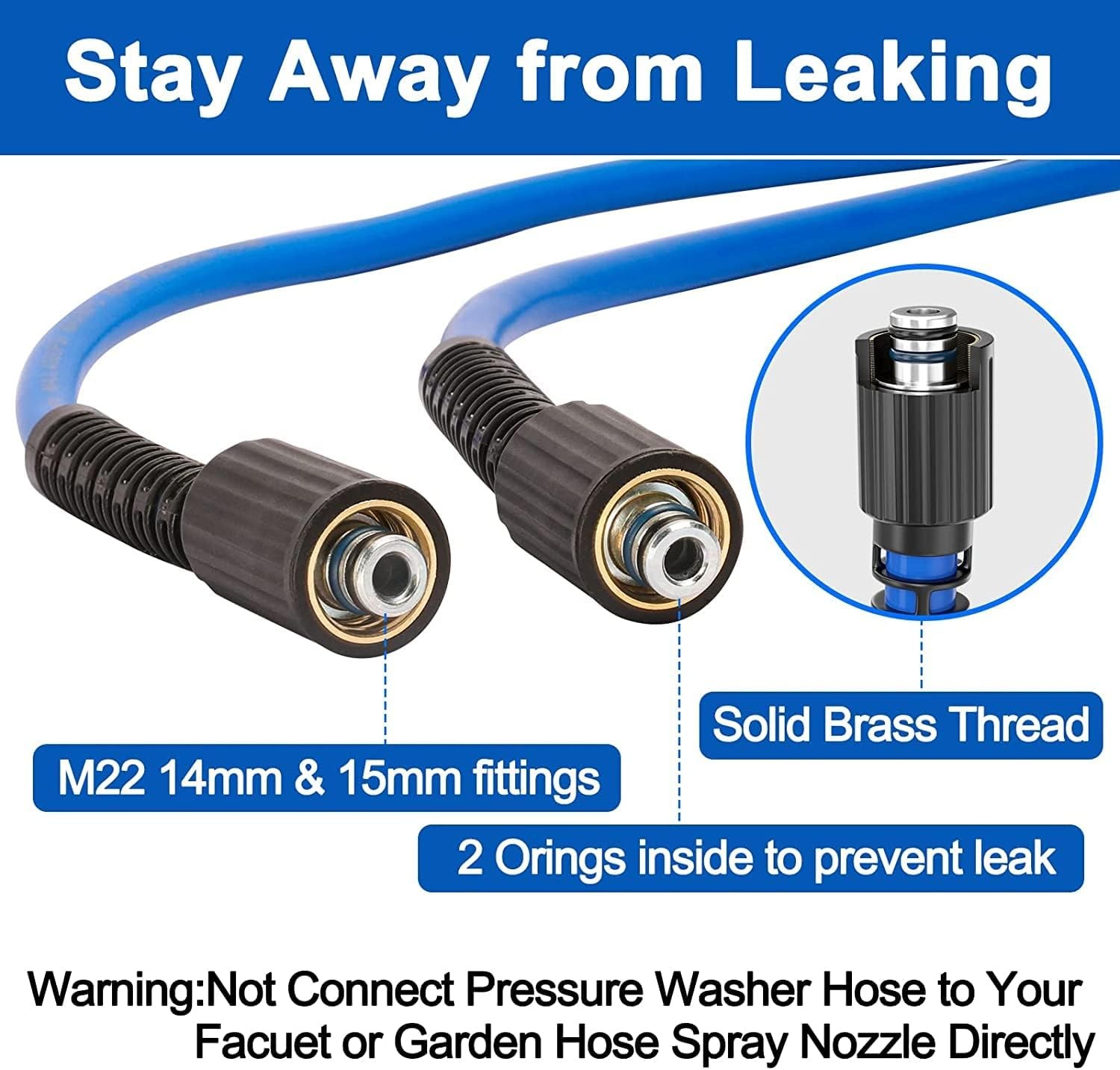 25FT x 1/4″ Flexible Pressure Washer Hose 4000 PSI M22 Fittings Gas & Electric