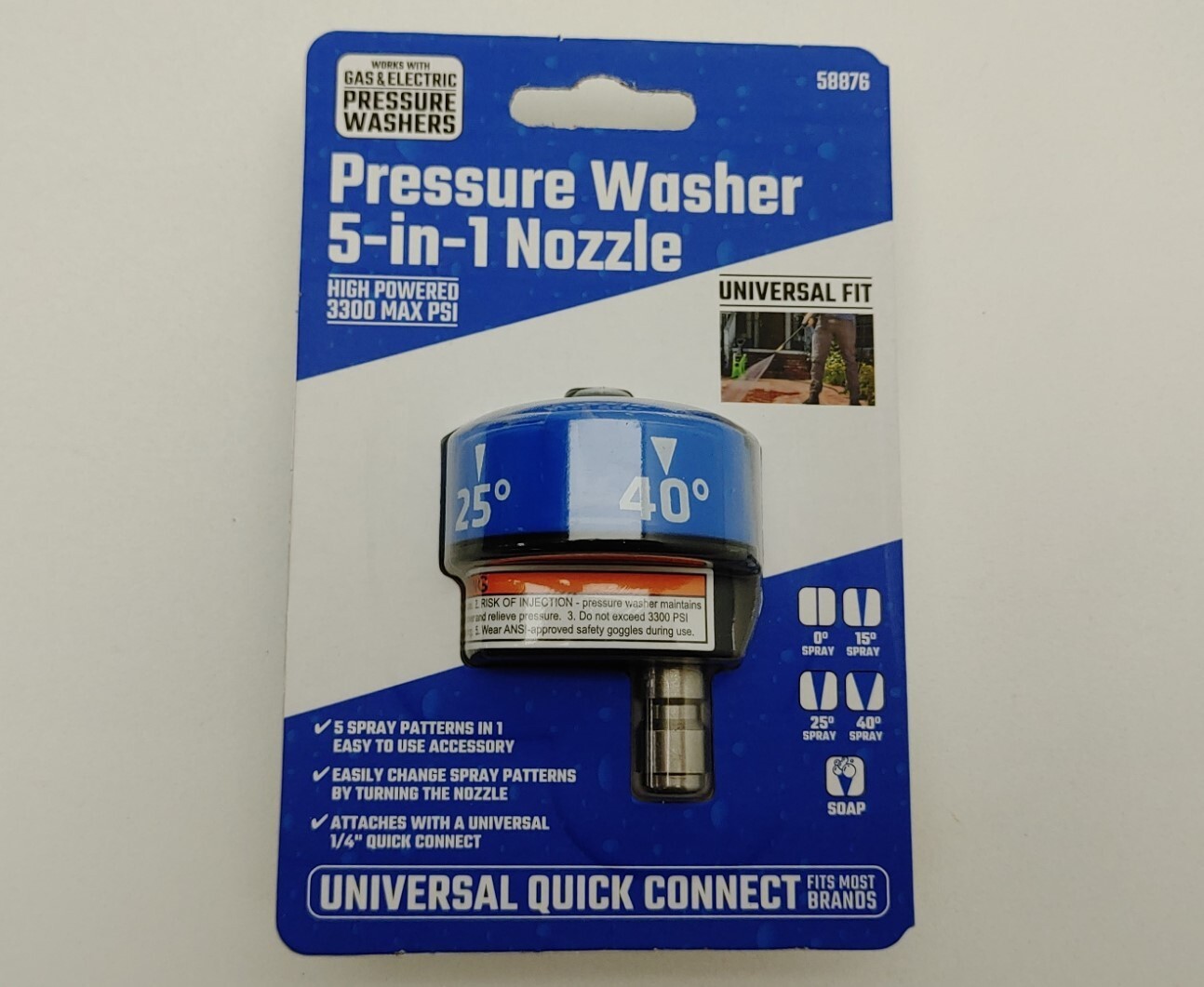 5 in 1 Quick Connect 1/4″ Pressure Washer Nozzle Soap 0 15 25 40 Selectable All