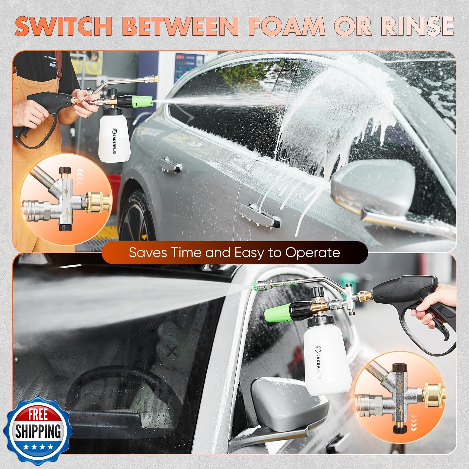 SakerPlus Foam Cannon Dual Connector Accessory,Pressure Washer Gun with Foam