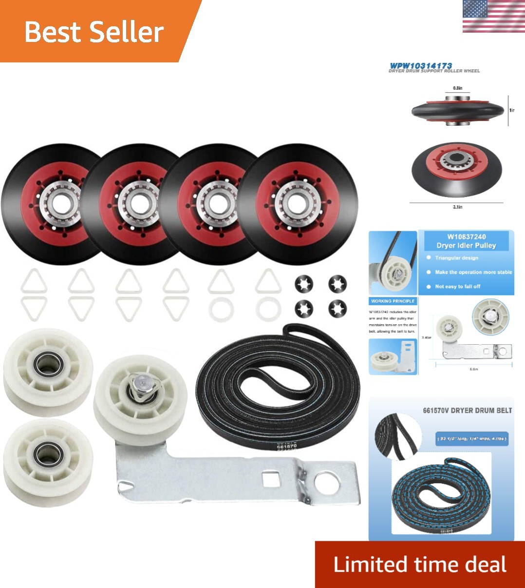 Easy Installation Dryer Maintenance Kit: 4392067 Drum Roller & Belt Included