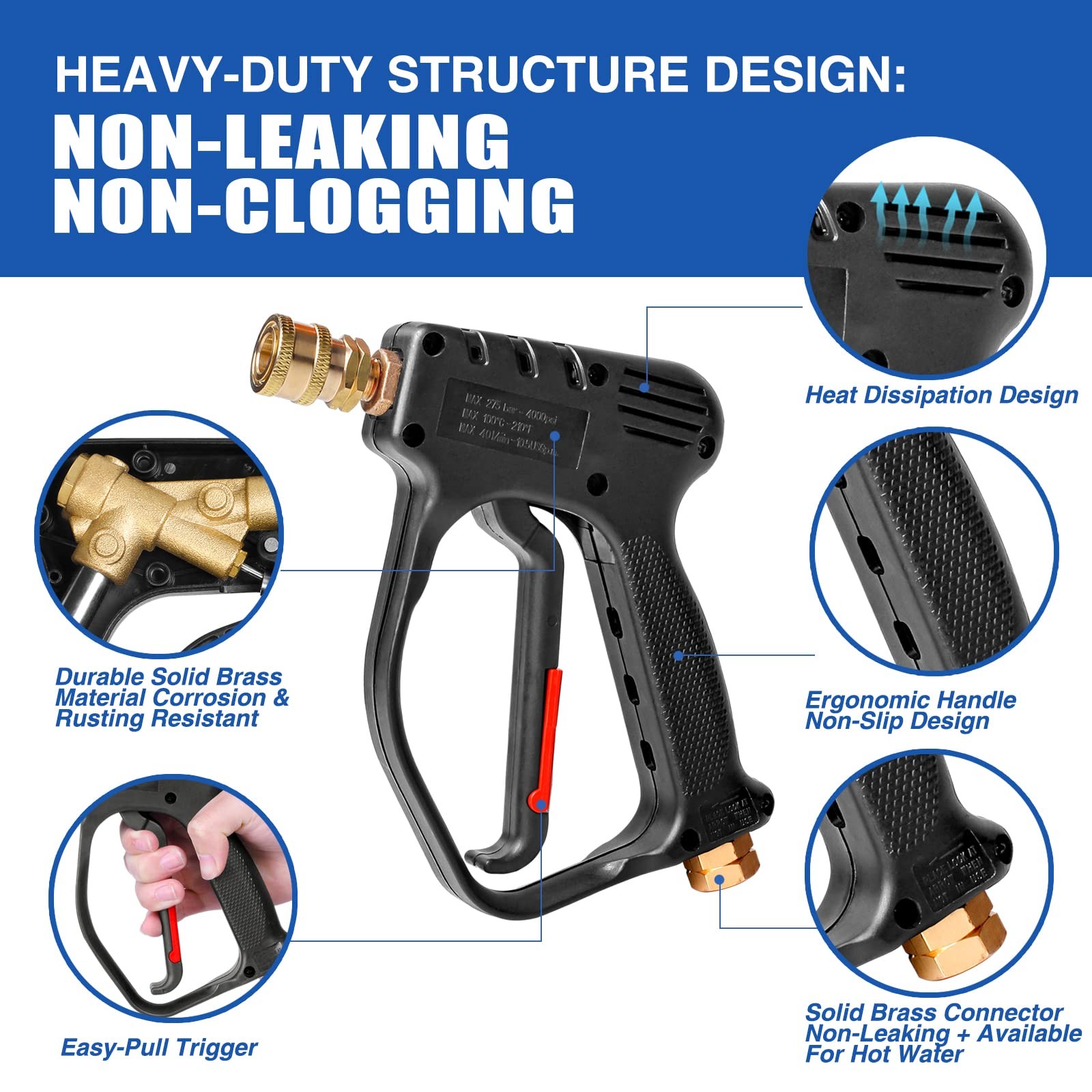 Short Pressure Washer Gun 4000 PSI 10,5 GPM Foam Gun 3/8 Quick Connect
