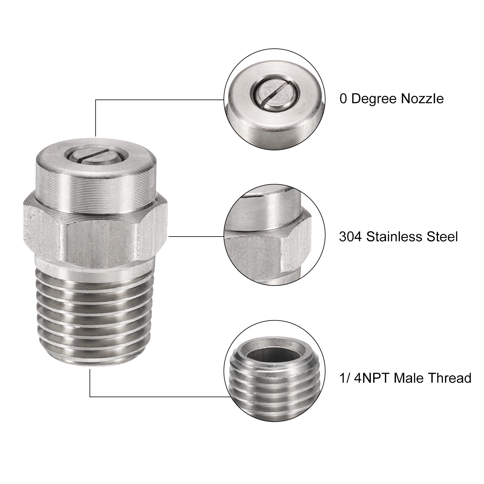 6Pcs Threaded Nozzle Tips with 0.977mm Orifice 1/4″ Male NPT 40 Degree