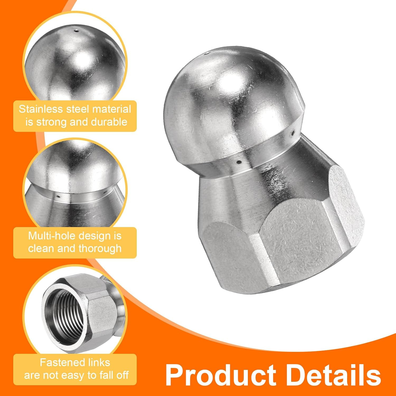 Pressure Washer Sewer Nozzle 3/8″ NPT Orifice 5000 PSI Stainless Steel Drain Bla