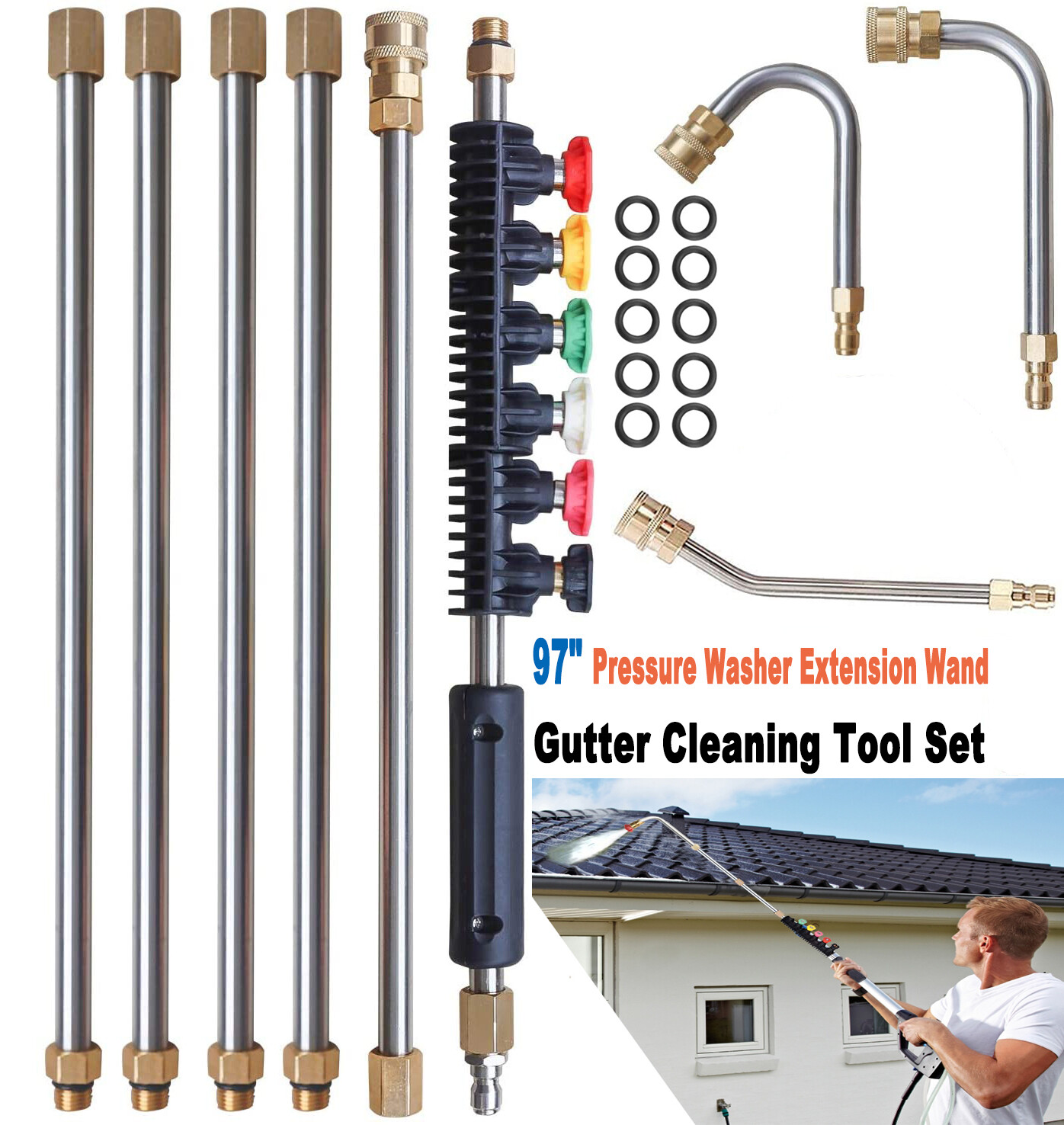 97″ Pressure Washer Extension Wand Power Lance Spray Gun Nozzle 4000PSI 25Pc
