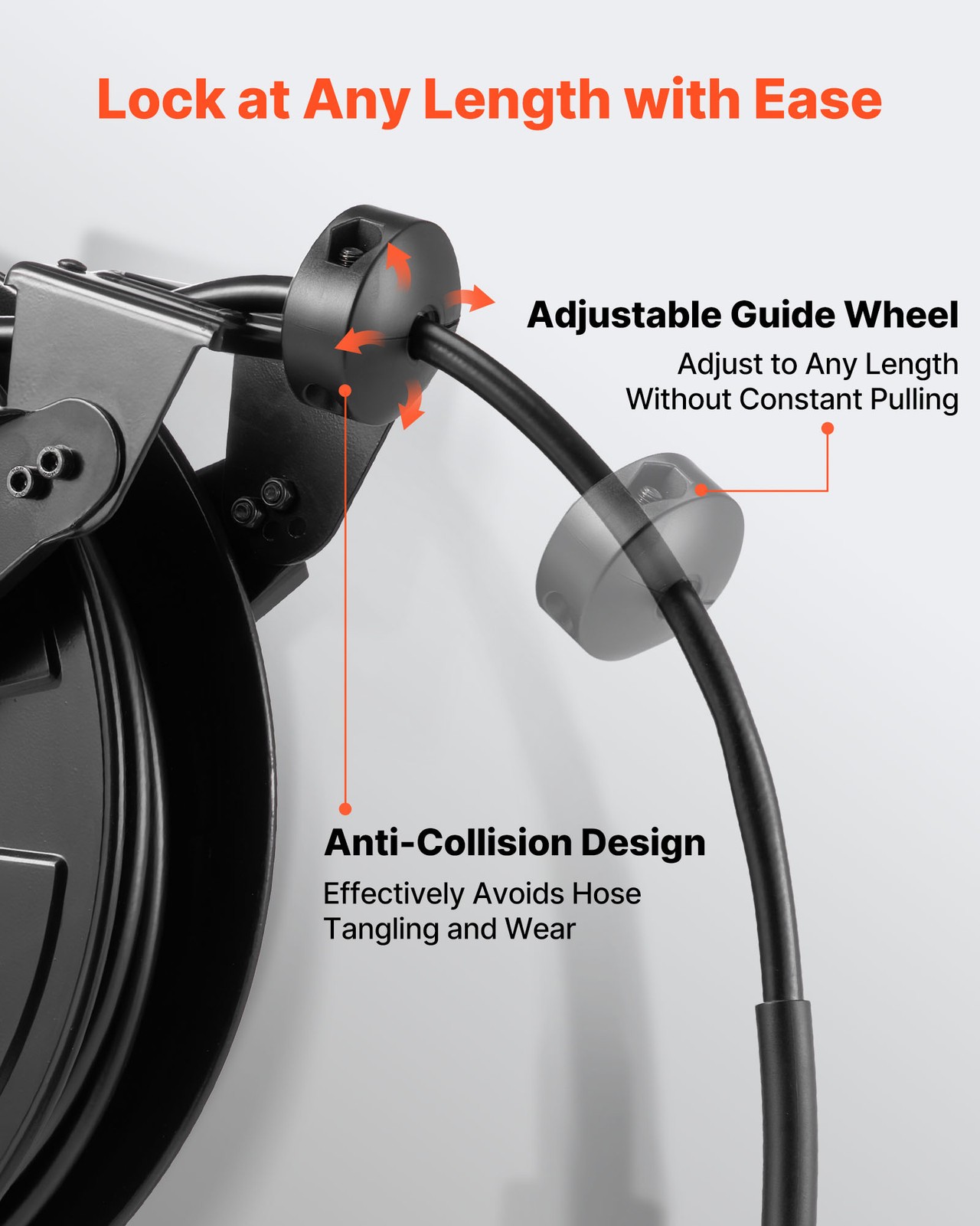VEVOR Pressure Washer Hose Reel 50ft x 3/8in Retractable 4000PSI Auto-Rewinding
