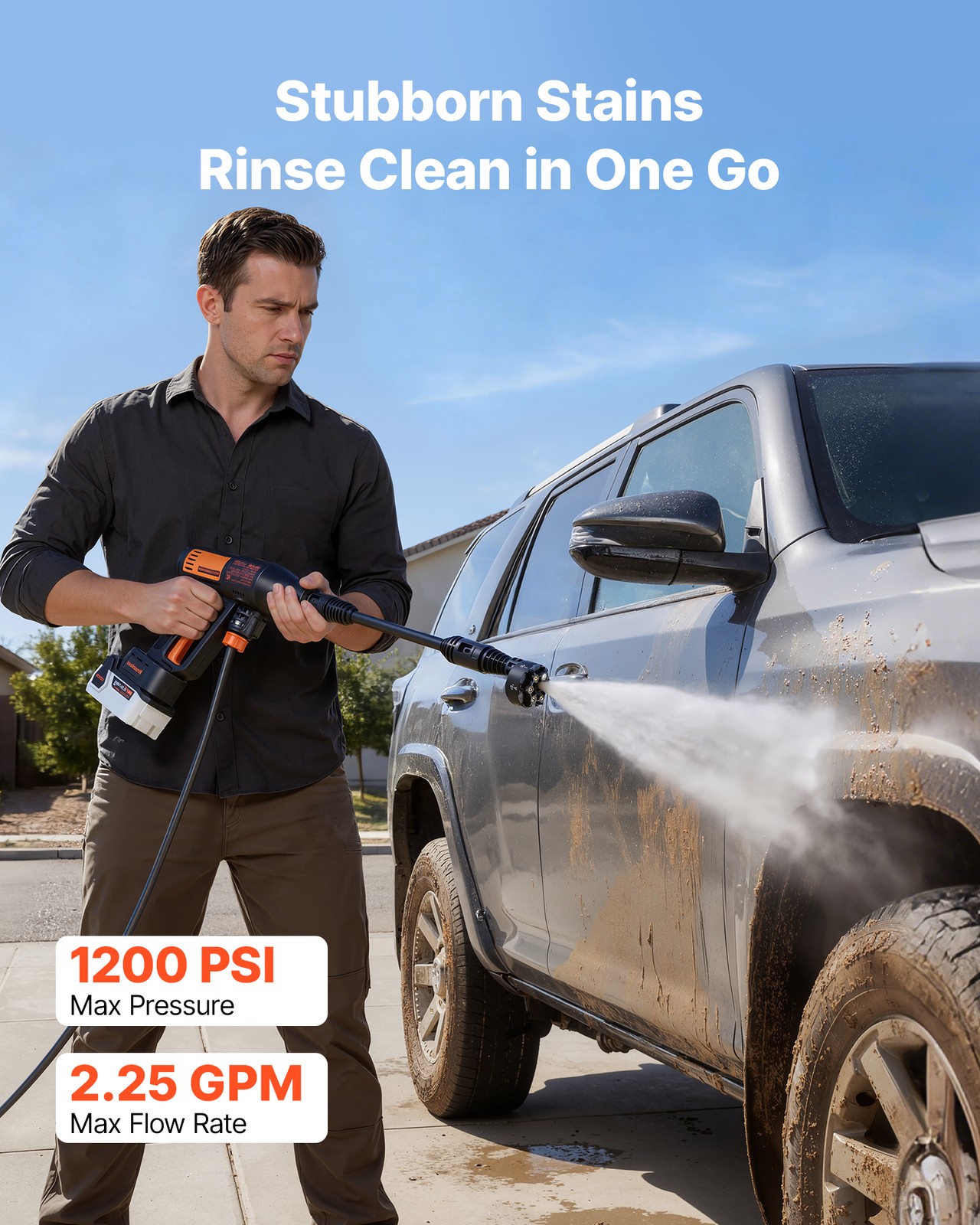 VEVOR Cordless Pressure Washer 1200PSI MAX with Brushless Motor for Home Garden