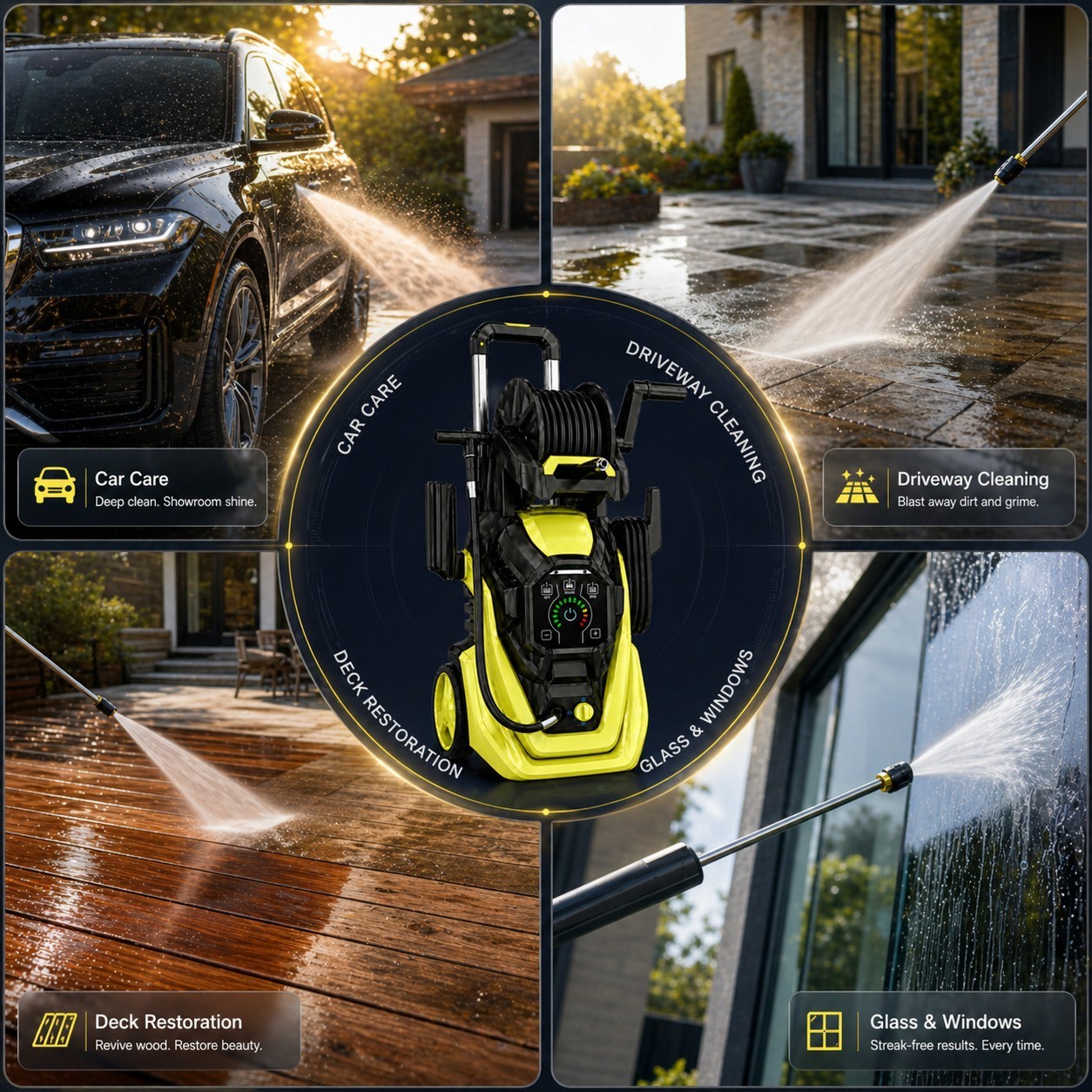 Pressure Washer 5560PSIMAX 3.0GPM, 15-Level Touch Control, 4 Nozzles, for Yard
