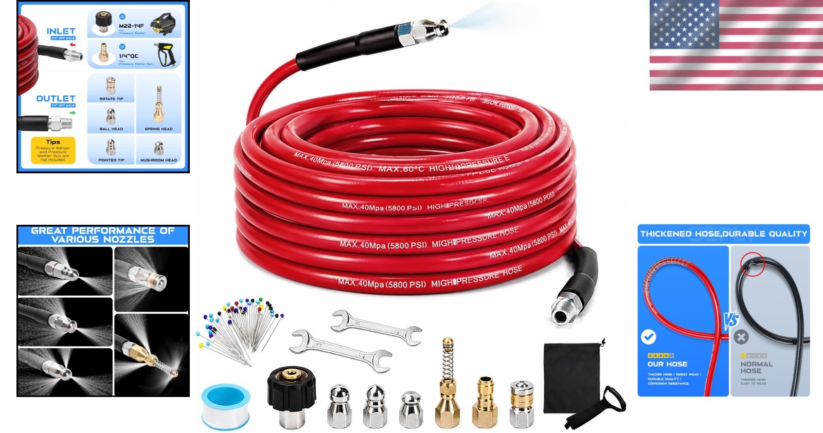 NIFUAL Sewer Jetter Kit for Pressure Washer,50Ft 5800PSI Pressure Drain Cleaner