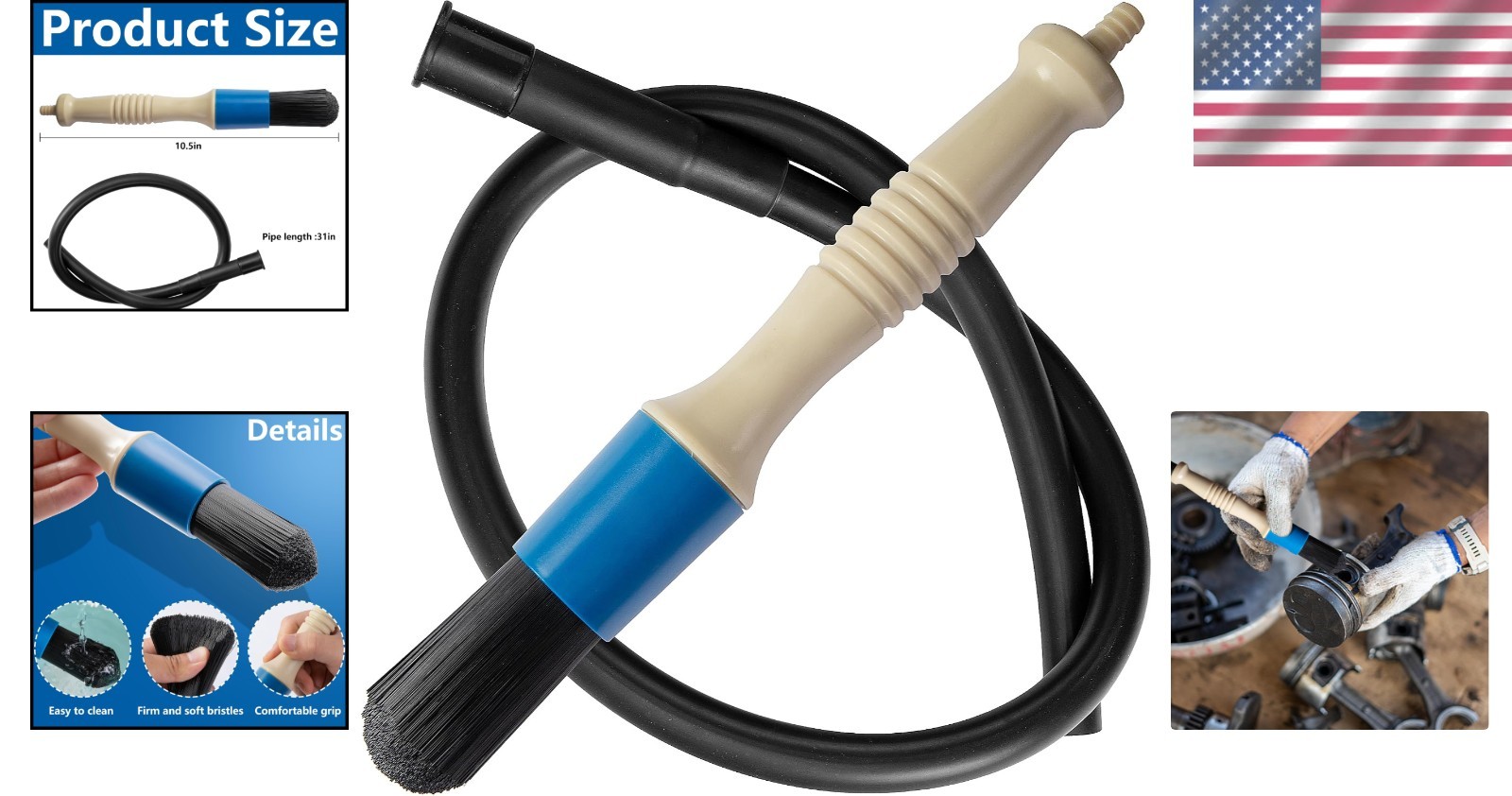 Parts Washer Brush with Hose- Wear Resistant Parts Cleaning Brush with 31 Inch