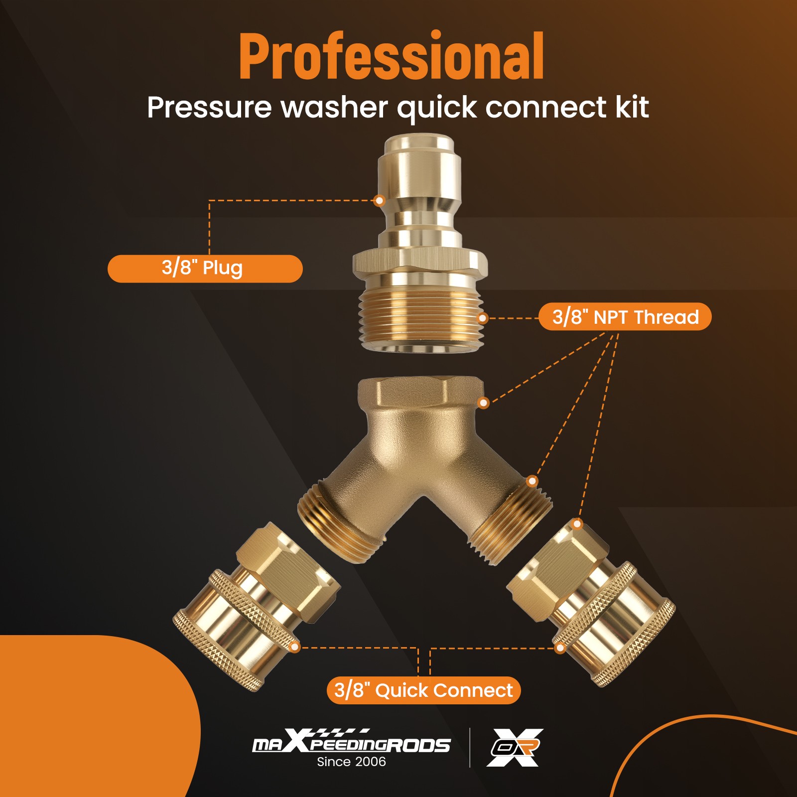 Brass Adapter Pressure Washer Tee Y-Shape Dual Gun 3/8” Quick Connect 5000 PSI