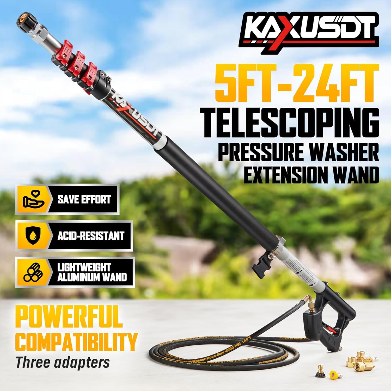 24 FT Pressure Washer Extension Wand, Extension Pole for Pressure Washer 400PSI