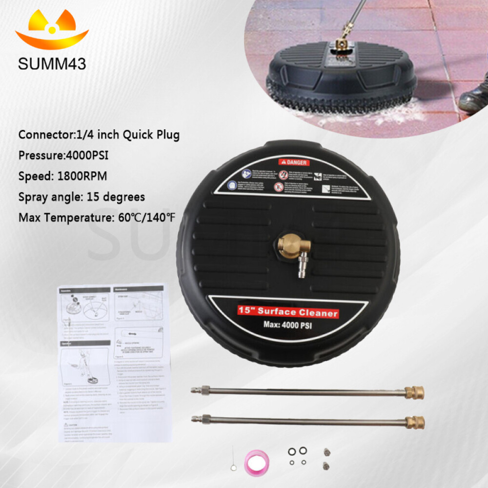 15″ Flat Surface Cleaner Water Pressure Washer 4000PSI w/2 Extension Wand US