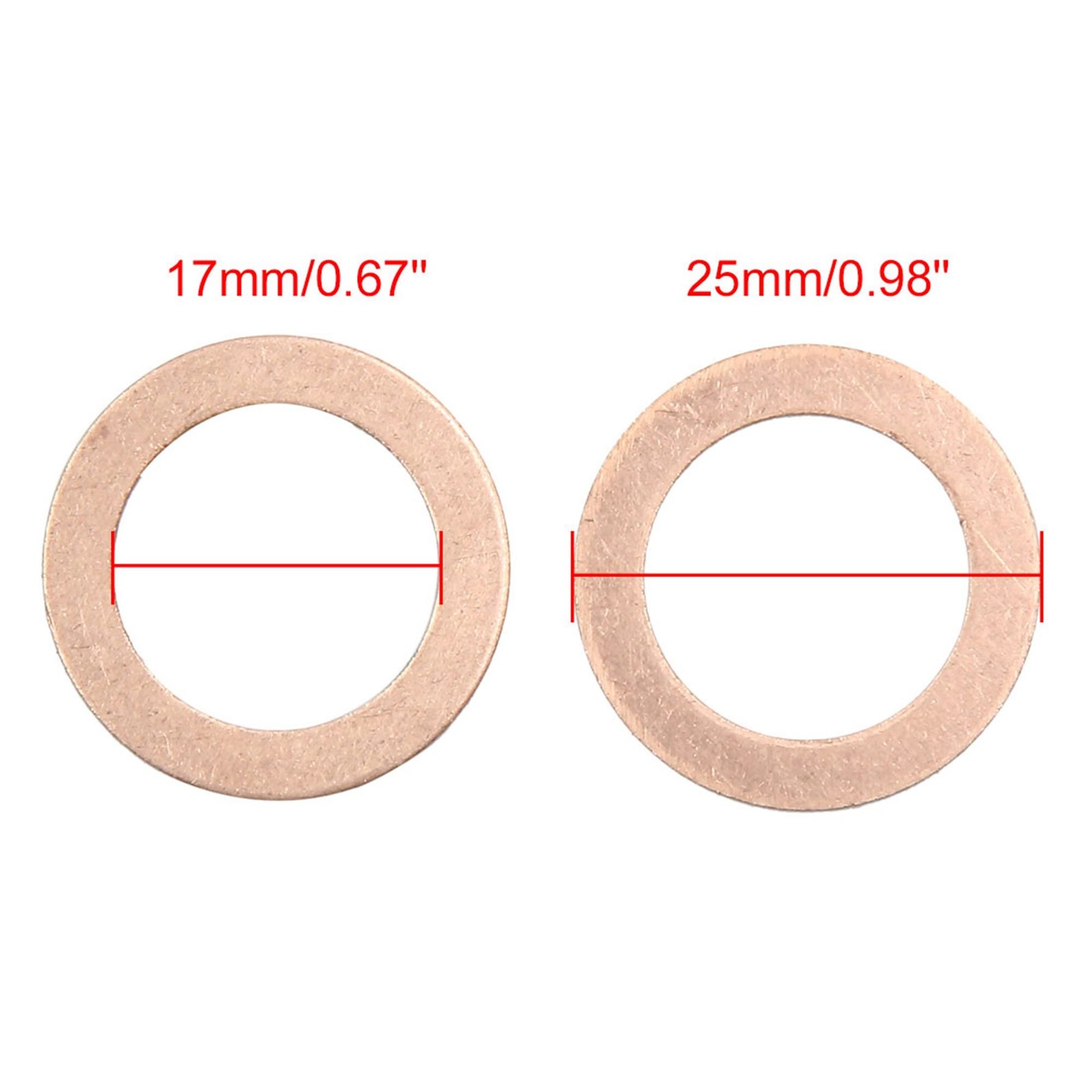 30PCS 17mm Inner Dia Copper Flat Washers, Car Sealing Gaskets, Plate Rings