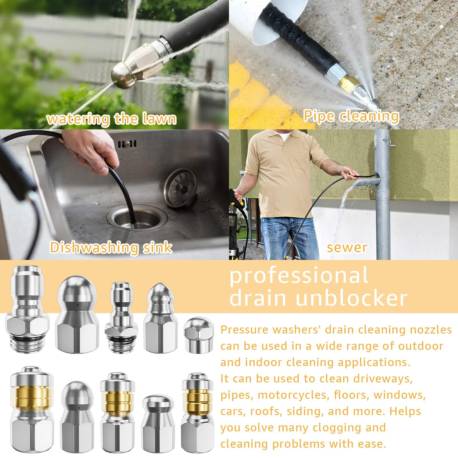 Jetter Heads Kit (Pack of 10) Jetter Nozzle Kit Rotating Button Drain Cleanin…