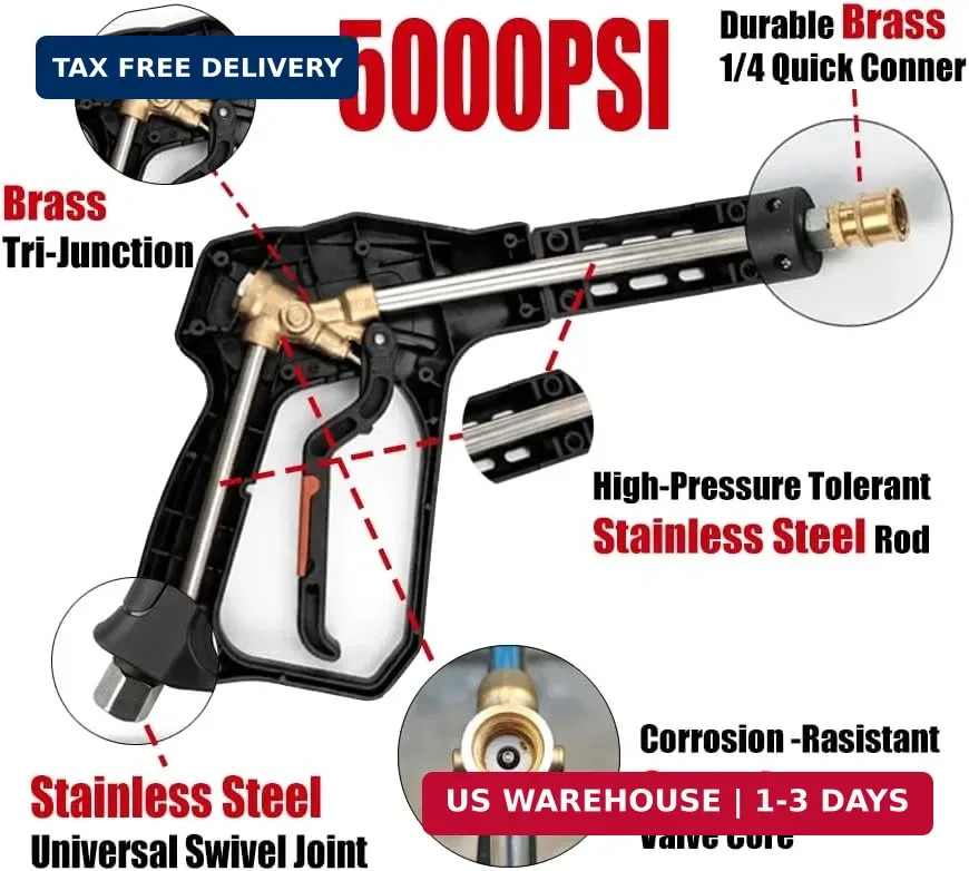 Swivel Pressure Washer Gun,Sturdy 5000PSI Short Power Washer Wand Carwash Spray