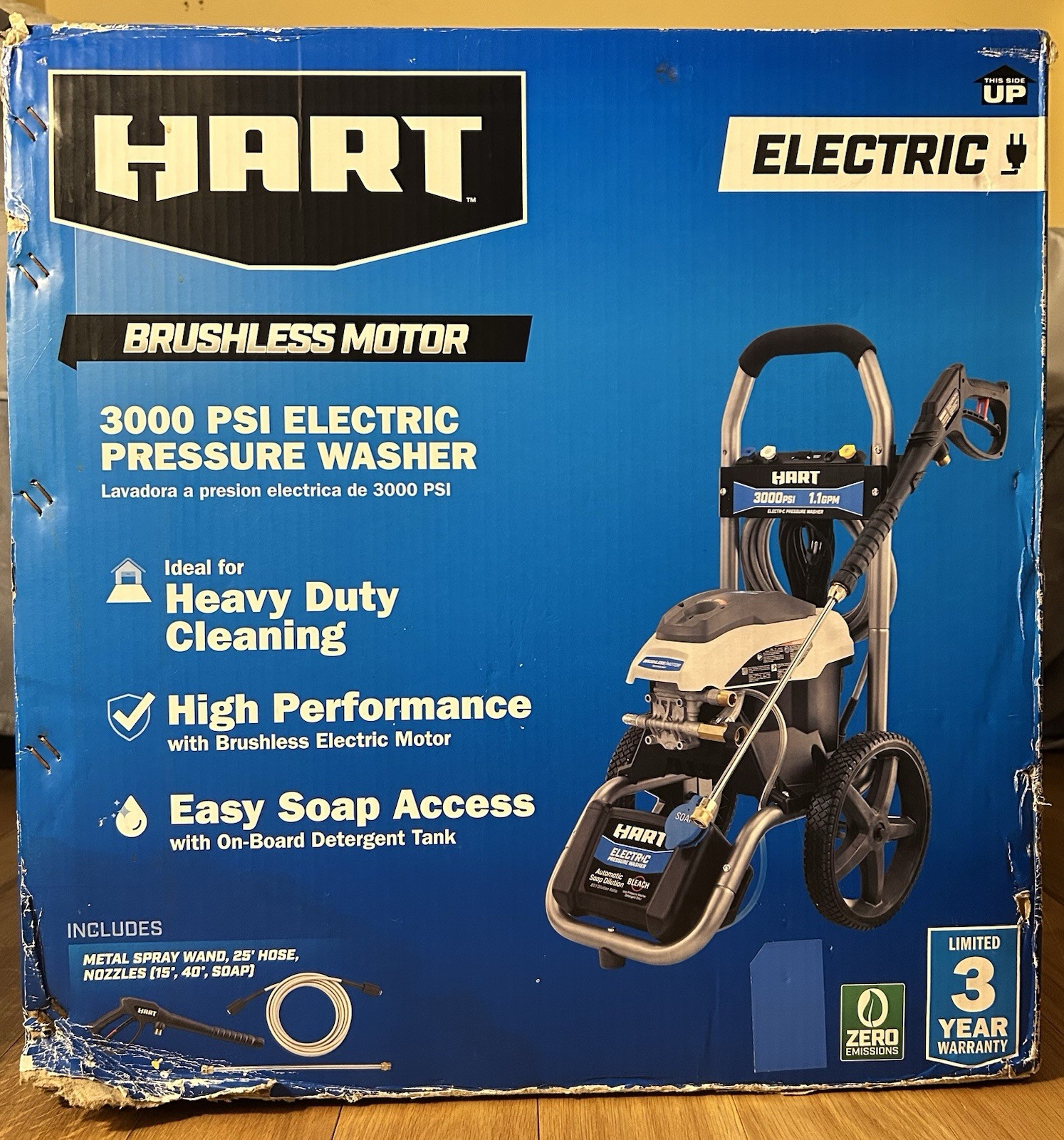 HART 3000PSI 1.1 GPM Cold Water Electric Pressure Washer, Brushless Motor